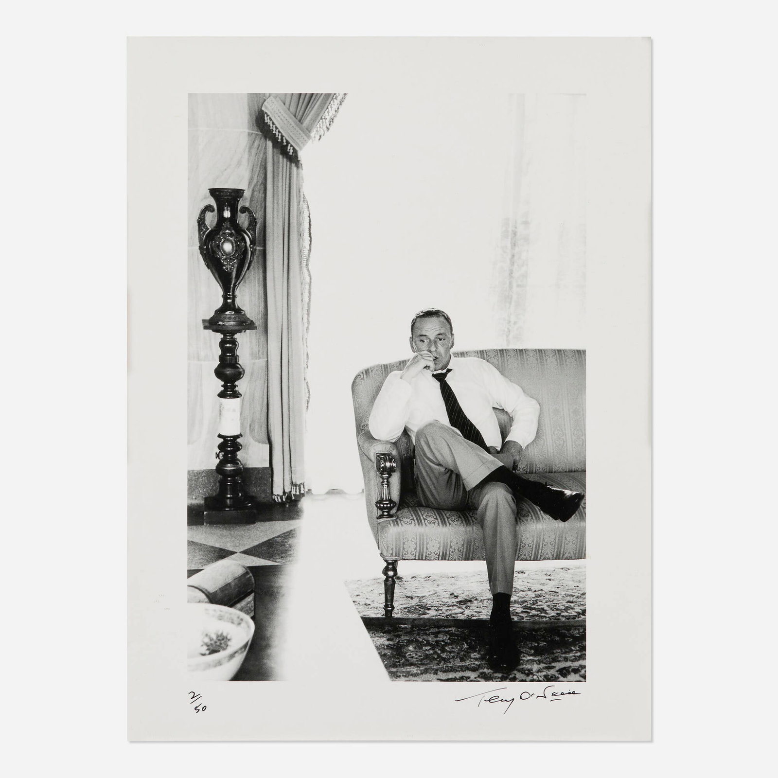 Terry O'Neill, Frank Sinatra on set for the film The Lady in Cement: Terry O'Neill Frank Sinatra on set for the film The Lady in Cement 1968 / printed later gelatin silver print image: 13 h x 8.875 w in (33 x 23 cm) sight: 15.5 h x 11.5 w in (39 x 29 cm) Signed and