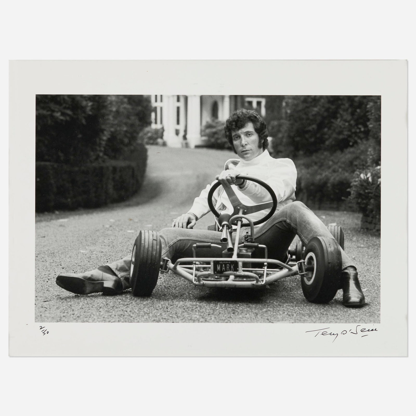 Terry O'Neill, Tom Jones: Terry O'Neill Tom Jones 1970 / printed later gelatin silver print image: 8.75 h x 13.5 w in (22 x 34 cm) sight: 11.5 h x 15.5 w in (29 x 39 cm) Signed and numbered to lower margin '2/50 Terry