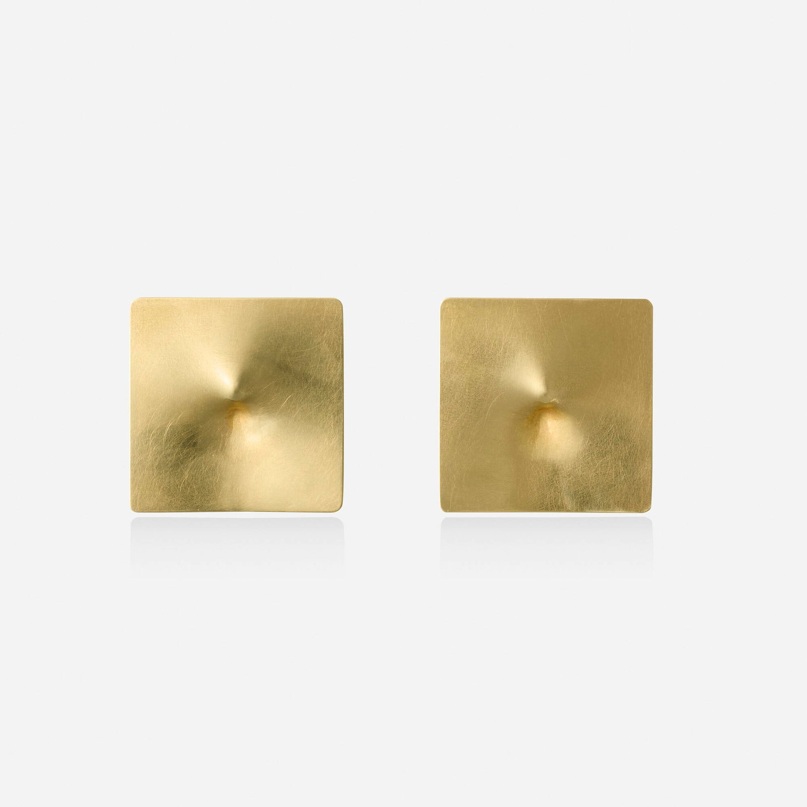 Niessing, 'Pythagoras' gold earrings: Niessing 'Pythagoras' gold earrings Each of square outline with concave center 18k yellow gold Signed Niessing 0.875 x 0.875 in; Gross weight 4.7 dwts This work will ship from