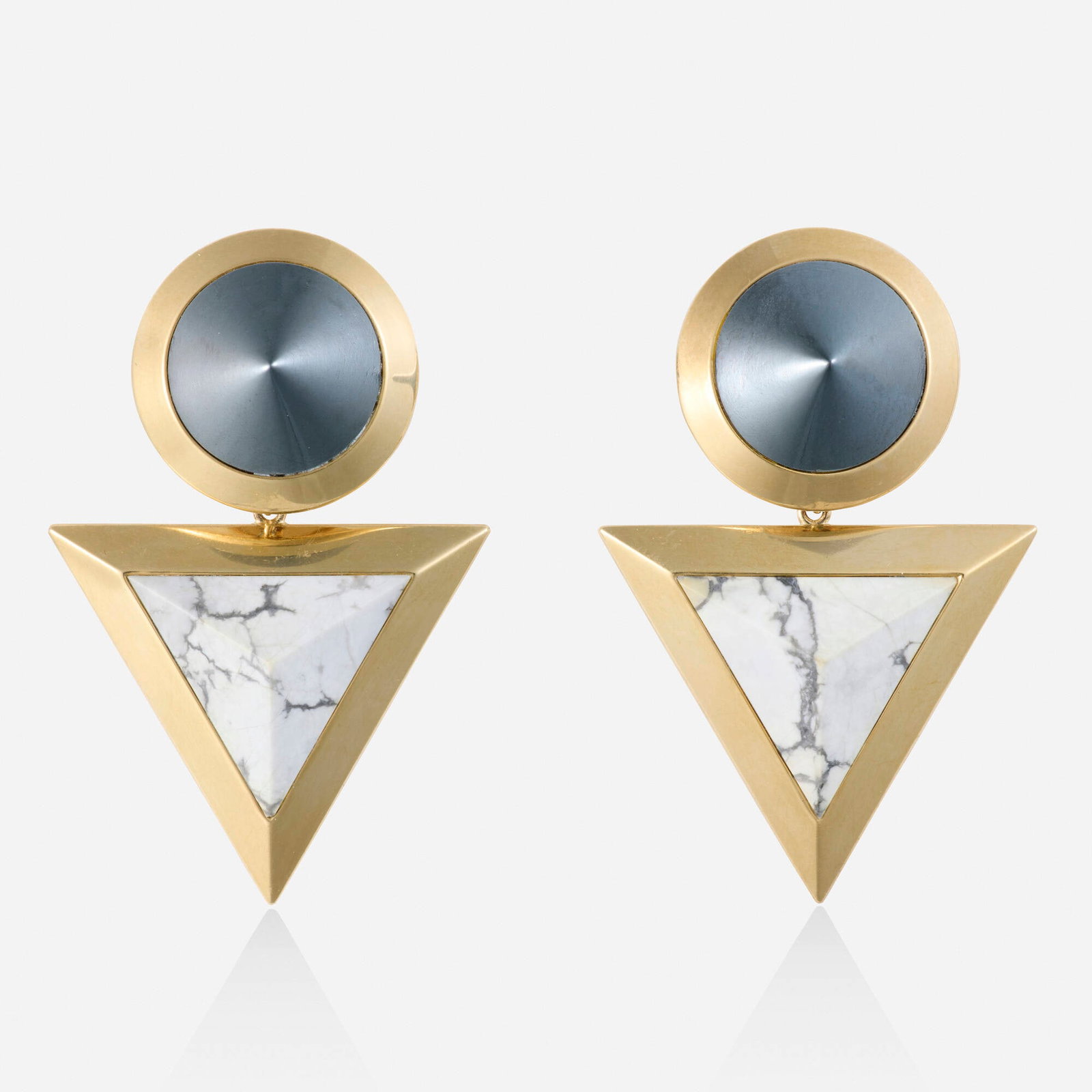 Paul Morelli, Hematite, howlite, and gold earrings (1 of 2)