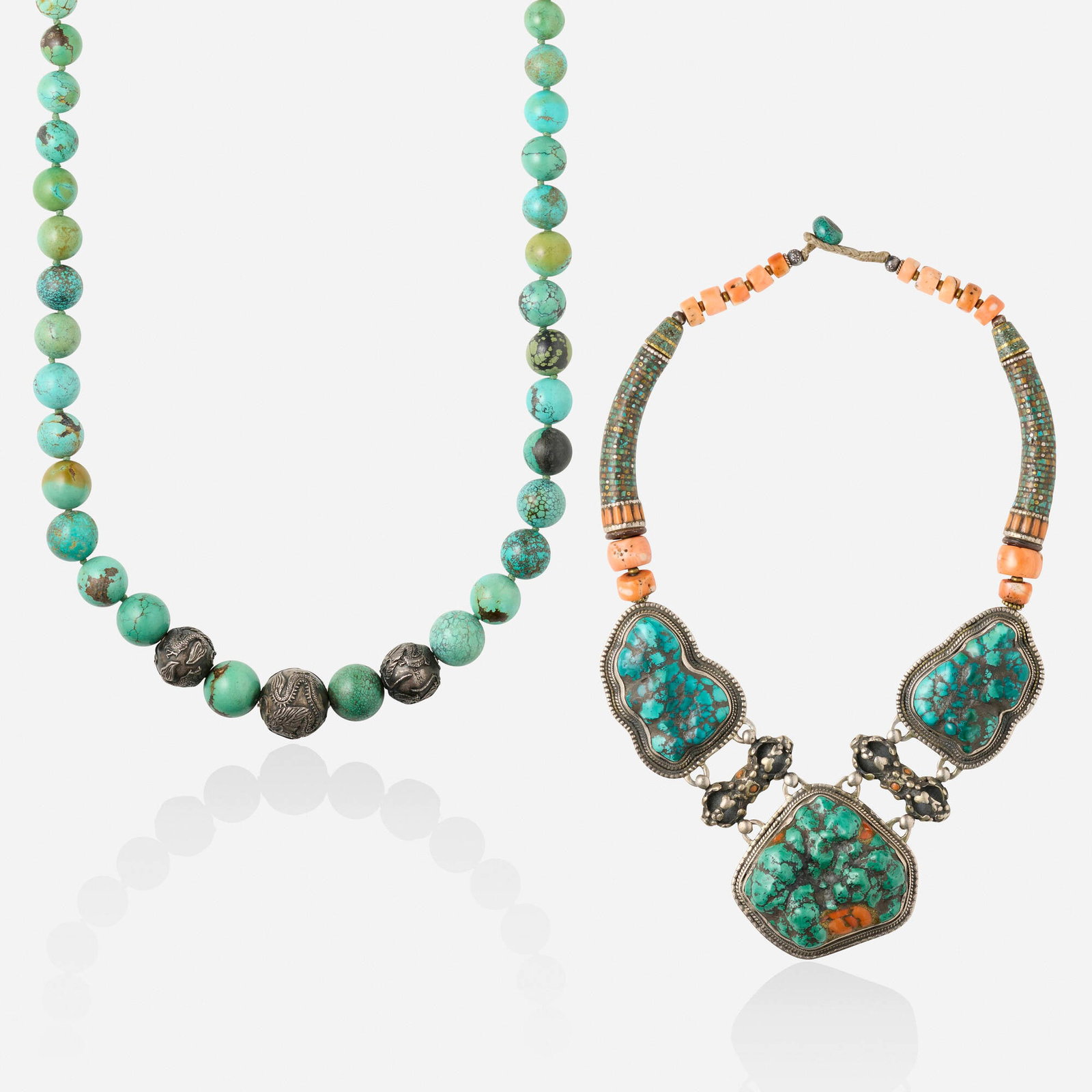Two turquoise and coral necklaces (1 of 2)