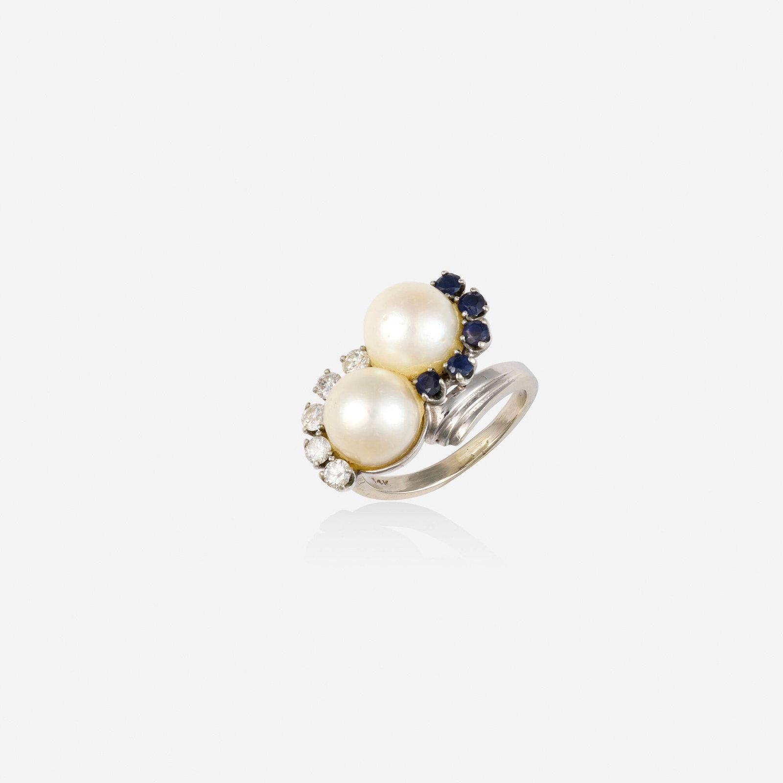 Cultured pearl, sapphire, and diamond ring (1 of 1)