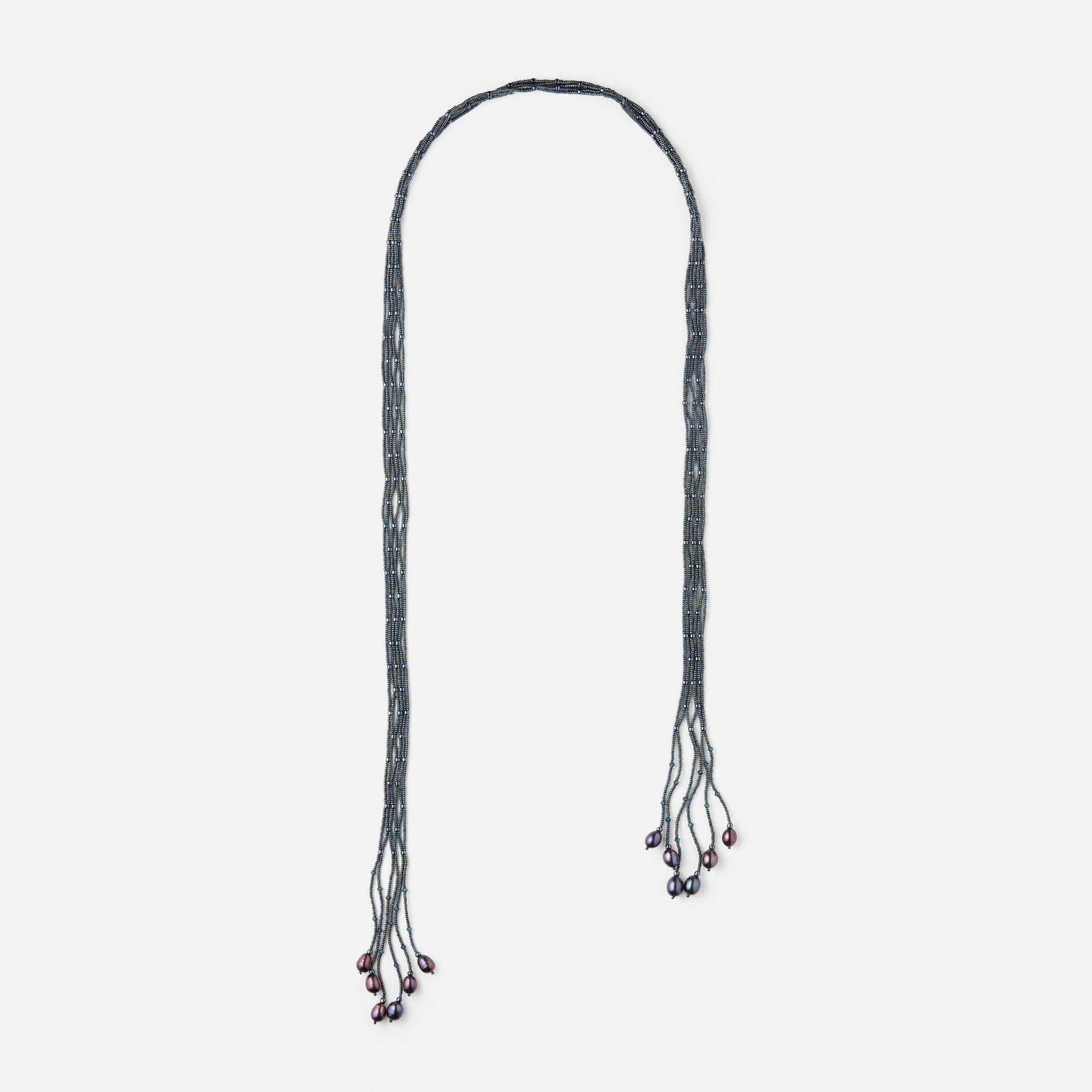 Wendy Lin, Bead and dyed cultured pearl necklace: Wendy Lin Bead and dyed cultured pearl necklace Designed with woven beads and dyed cultured pearls 39.75 in; Gross weight 24.4 dwts This work will ship from Lambertville, New Jersey.