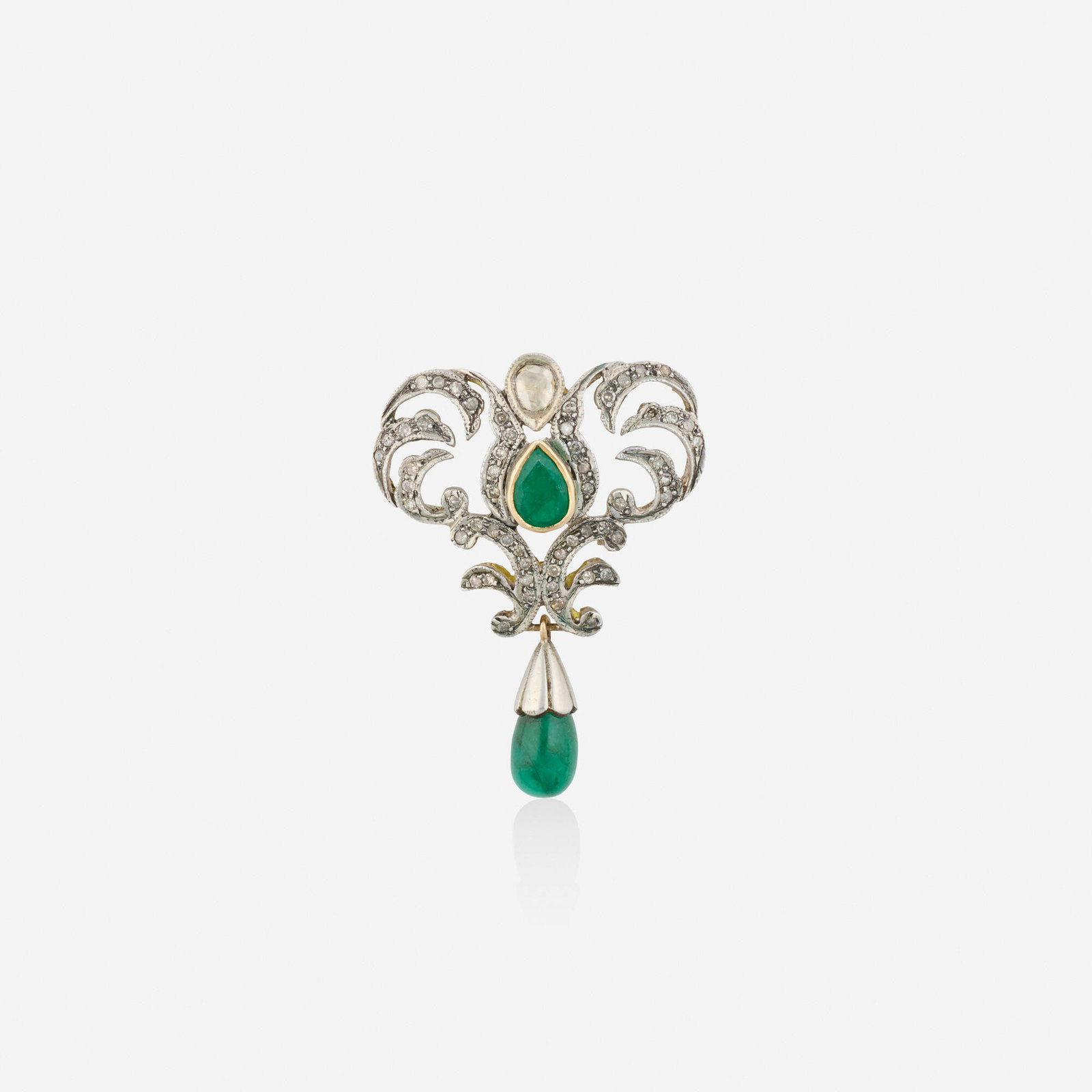 Emerald, diamond, and silver gilt brooch (1 of 2)