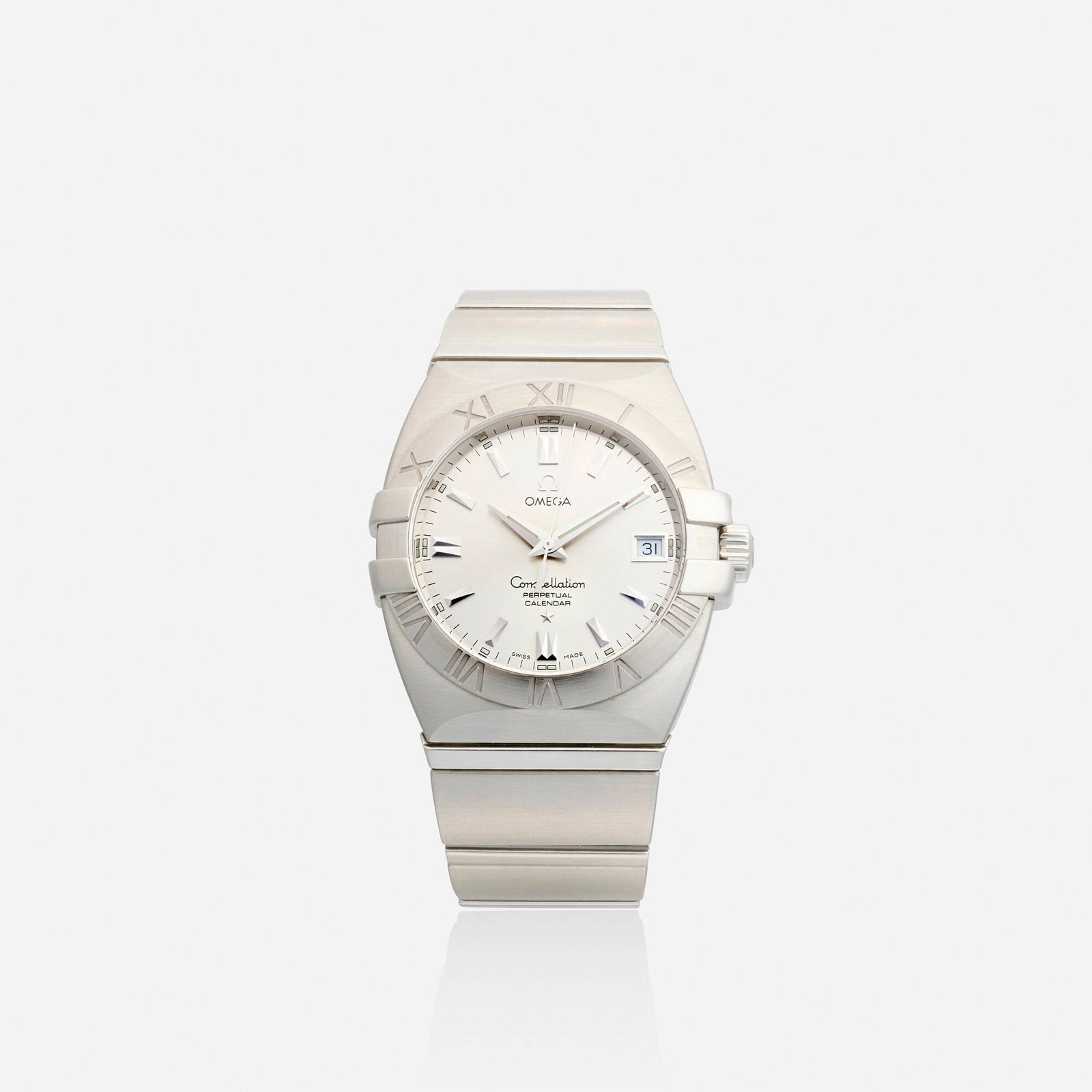 Omega, 'Constellation' stainless steel wristwatch, Ref. 1511.30.00: Omega 'Constellation' stainless steel wristwatch, Ref. 1511.30.00 With baton hours and date function Dial: Silvered Movement: Quartz Case Material: Stainl