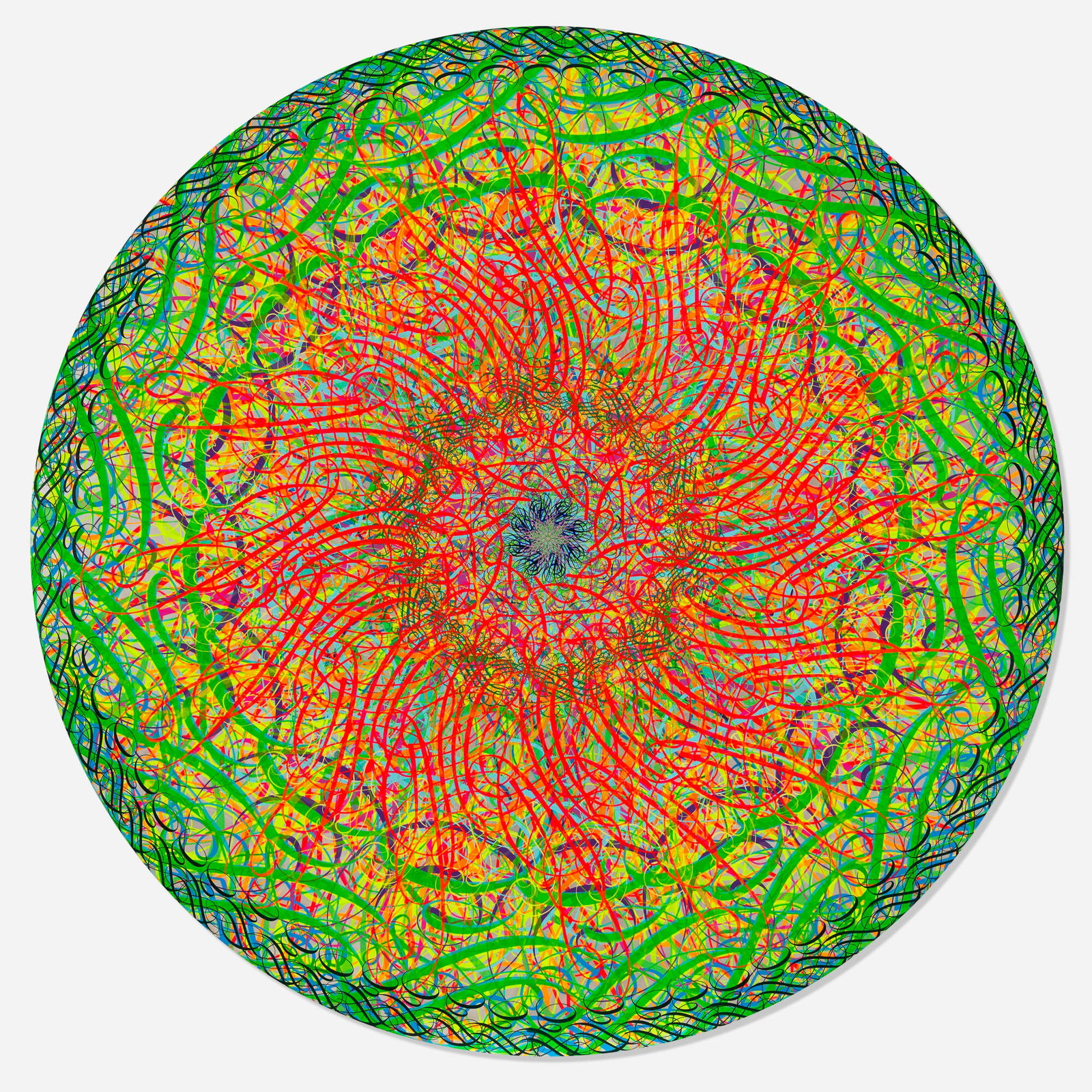 Ryan McGinness, Black Hole Tondo: Ryan McGinness Black Hole Tondo 2008 acrylic on canvas 72 dia in (183 cm) Signed and dated to tacking edge verso 'Ryan McGinness 2008'. This work will ship from Lambertville, New Jersey.