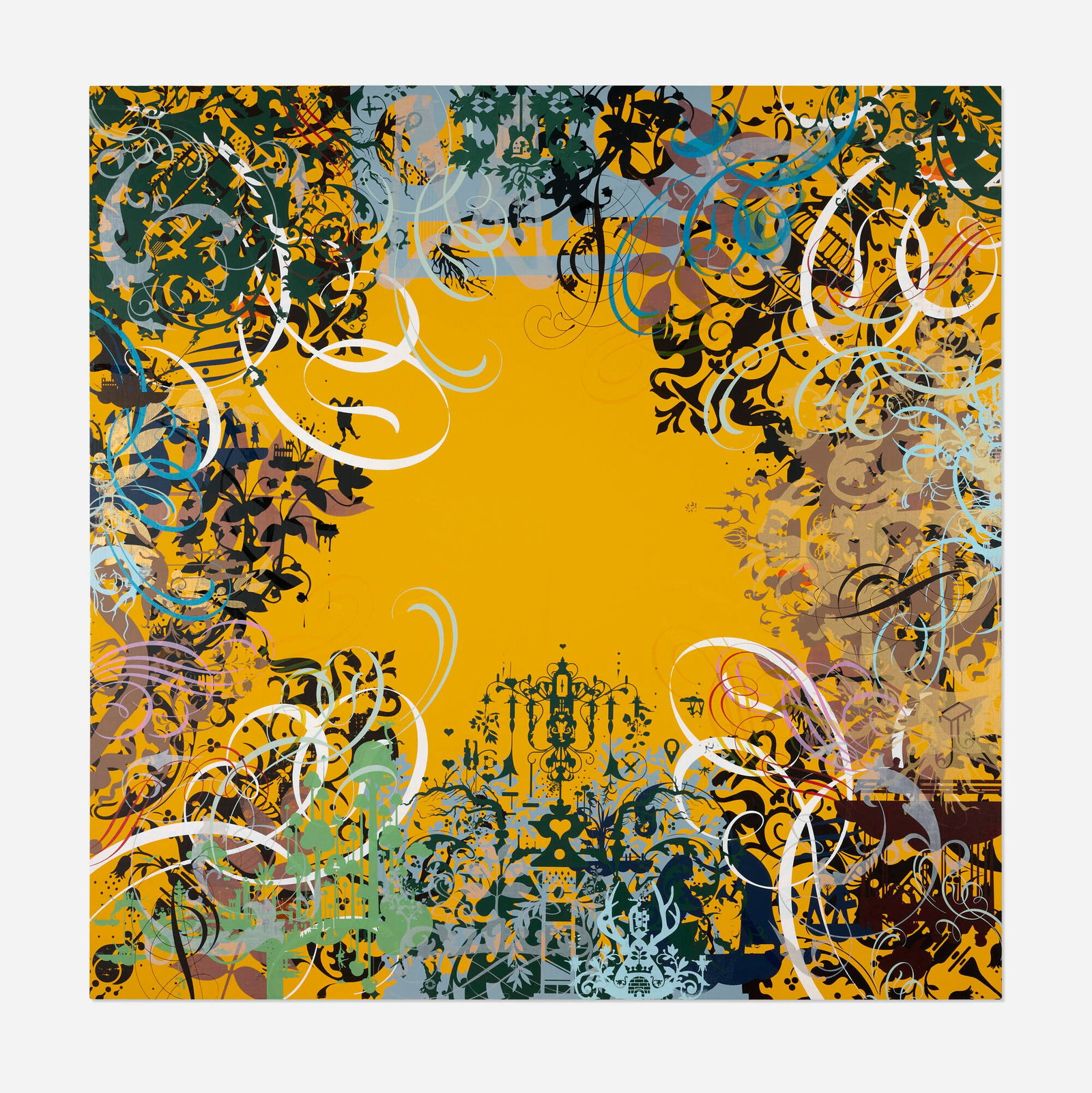Ryan McGinness, Bilderbergers Bones Brigade: Ryan McGinness Bilderbergers Bones Brigade 2004 oil and screenprint in colors on linen over wood 48 h x 48 w x 2.125 d in (122 x 122 x 5 cm) Signed, titled, and dated to verso 'Bilderbergers