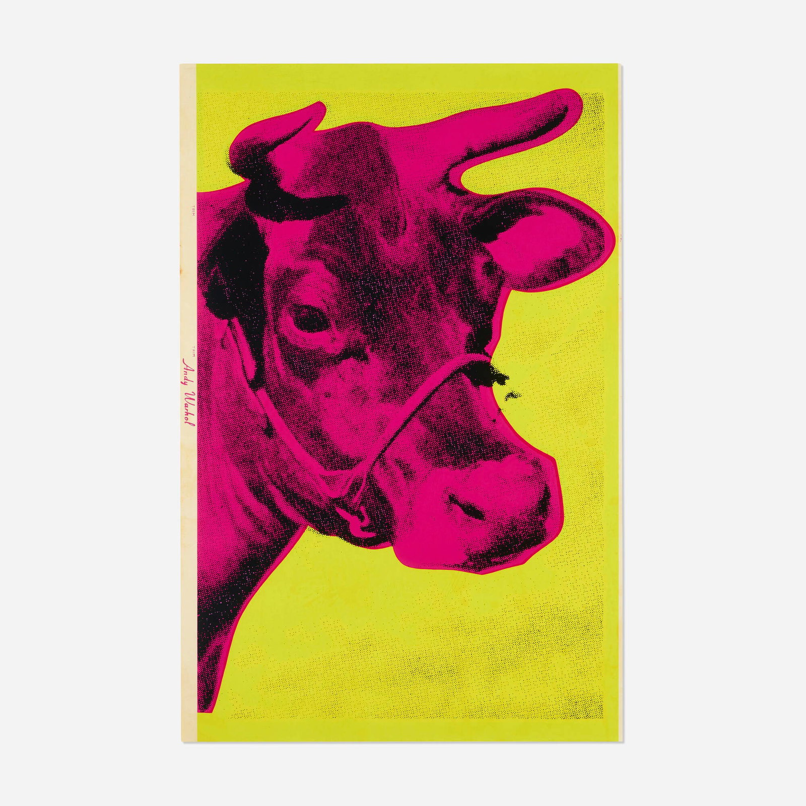 Andy Warhol, Cow: Andy Warhol Cow 1966 screenprint in colors on wallpaper 45.25 h x 29.5 w in (115 x 75 cm) This work is from the unlimited edition printed by Bill Miller's Wallpaper Studio, Inc., New York