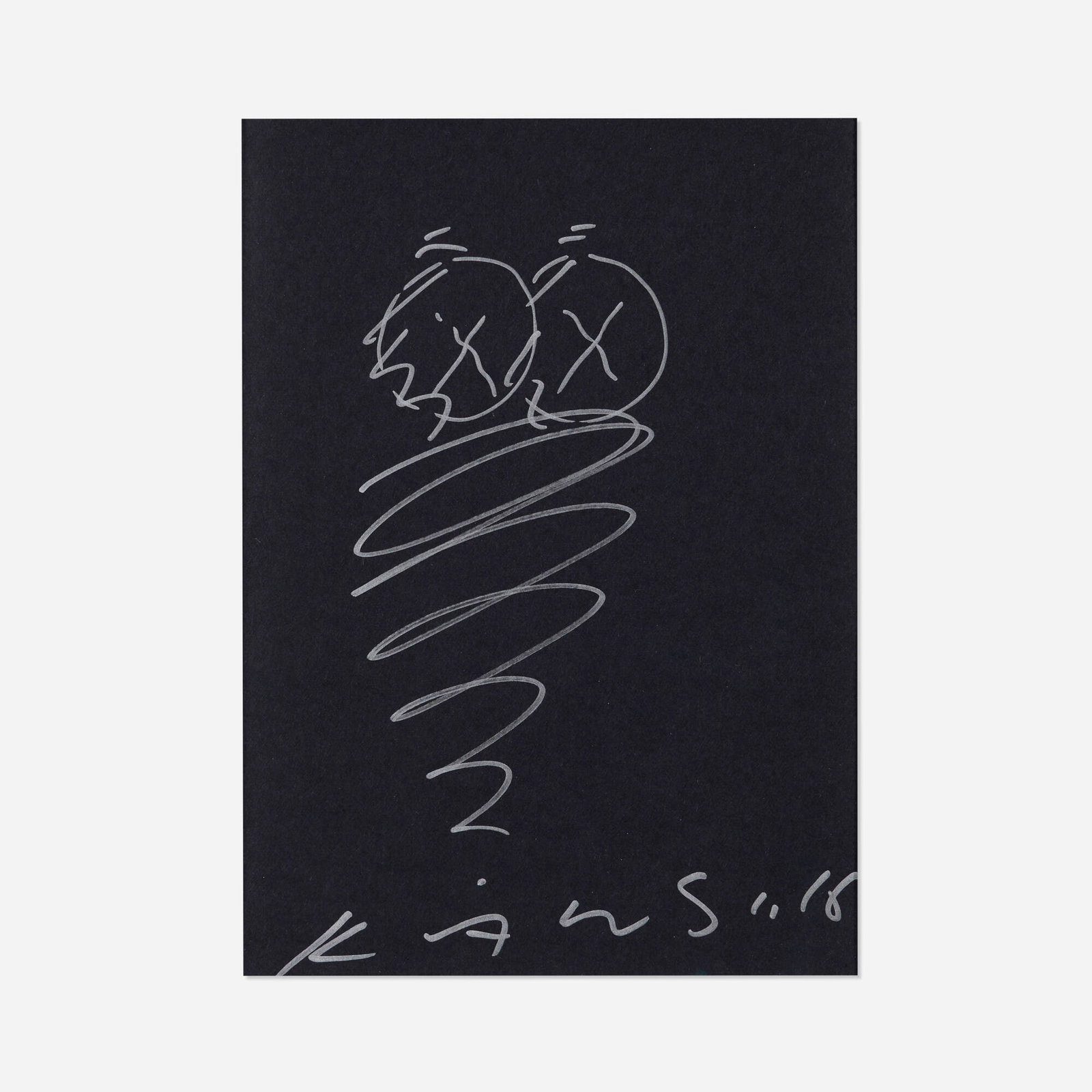 KAWS (Brian Donnelly), Signed End Page (from Man's Best Friend): KAWS (Brian Donnelly) Signed End Page (from Man's Best Friend) 2016 metallic paint pen on paper 11.5 h x 8.125 w in (29 x 21 cm) Signed and dated to lower edge 'KAWS.. 16'. This work is a
