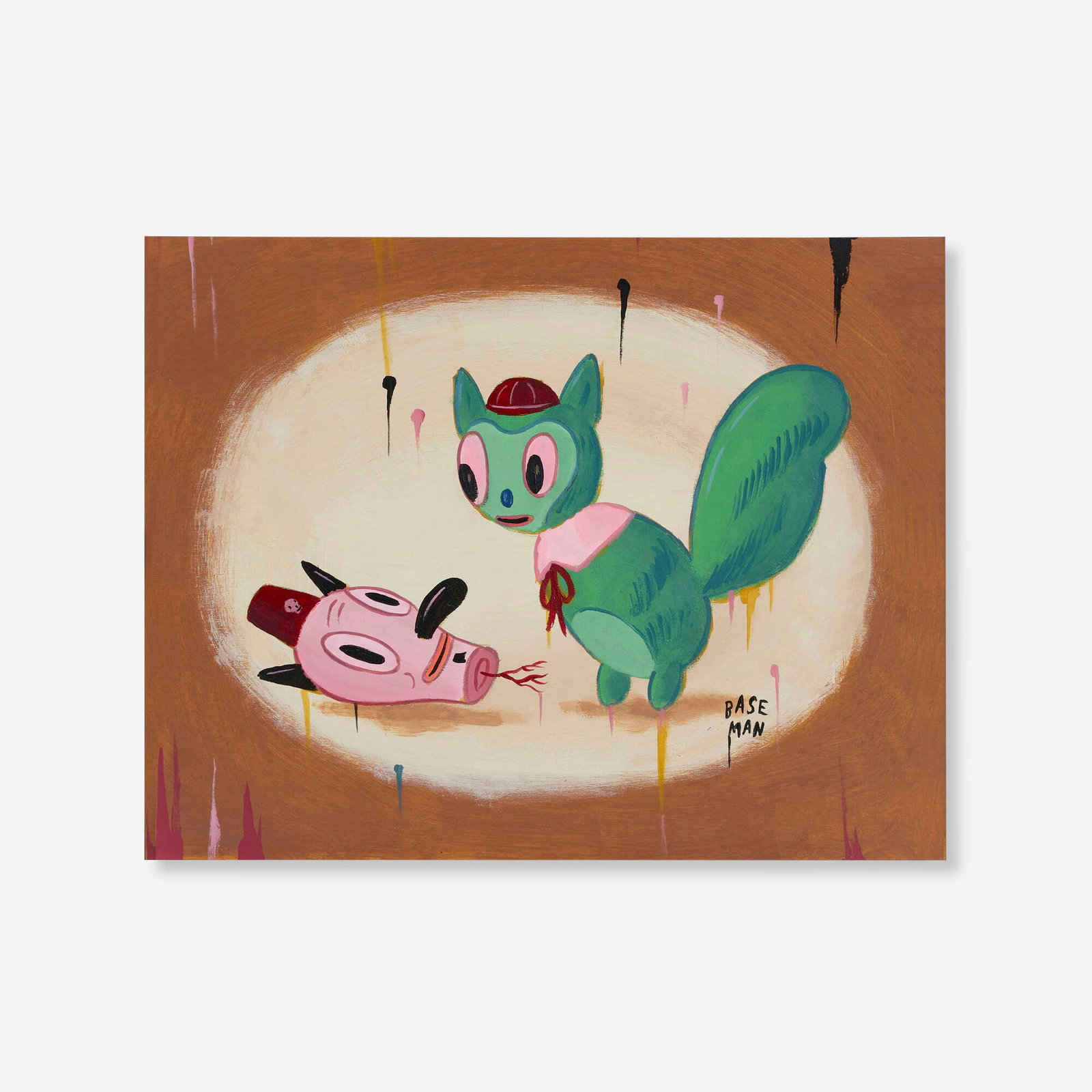 Gary Baseman, Nuts to Toby: Gary Baseman Nuts to Toby 2005 acrylic on panel 10.75 h x 13.75 w in (27 x 35 cm) Signed to lower right 'Baseman'. Exhibited: For the Love of Toby, 14 May - 18 June 2005, Billy Shire Fine