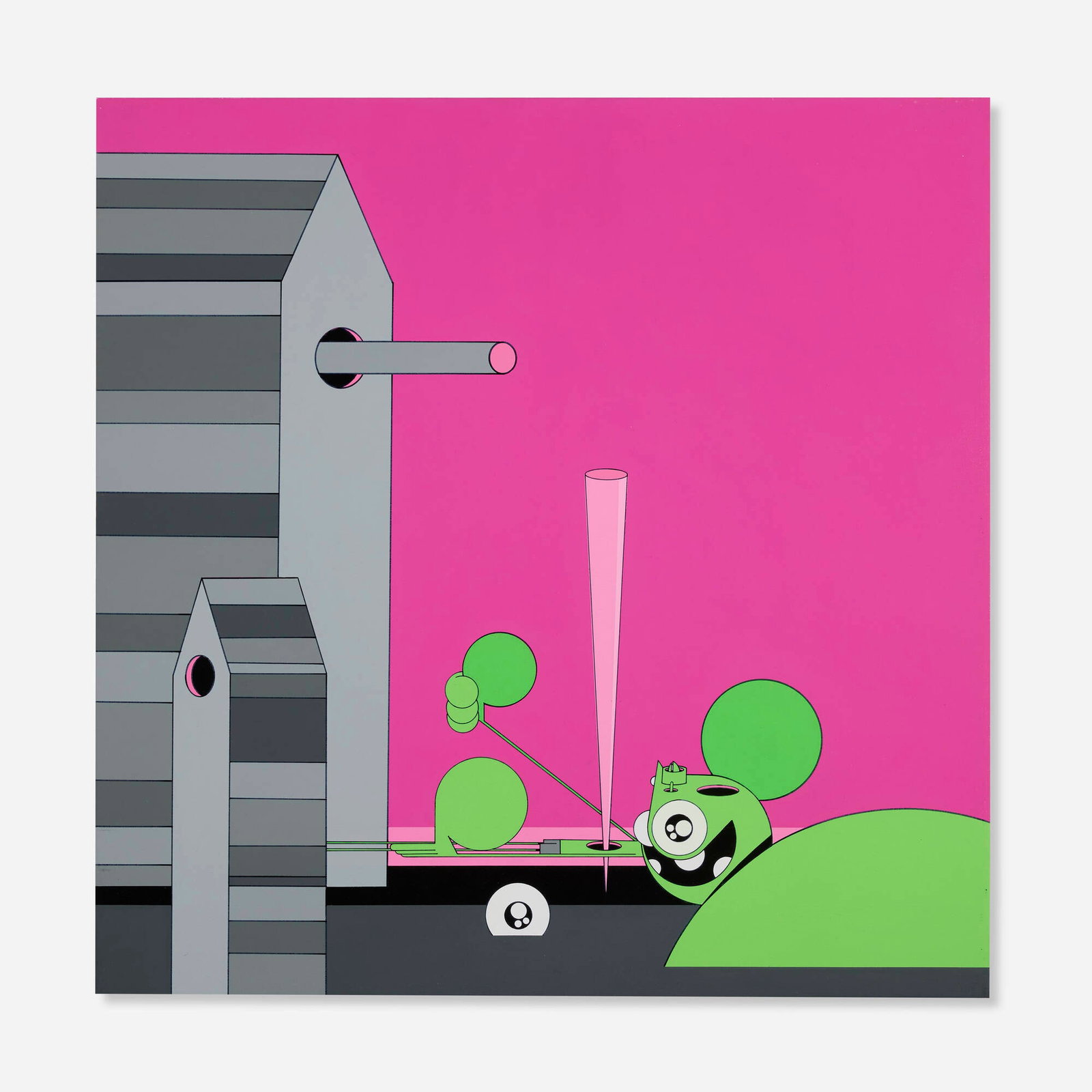 Dalek (James Marshall), Birdhouse: Dalek (James Marshall) Birdhouse 2005 acrylic on wood panel 24 h x 24 w x 2 d in (61 x 61 x 5 cm) Signed to verso 'Dalek James Marshall'. This work will ship from