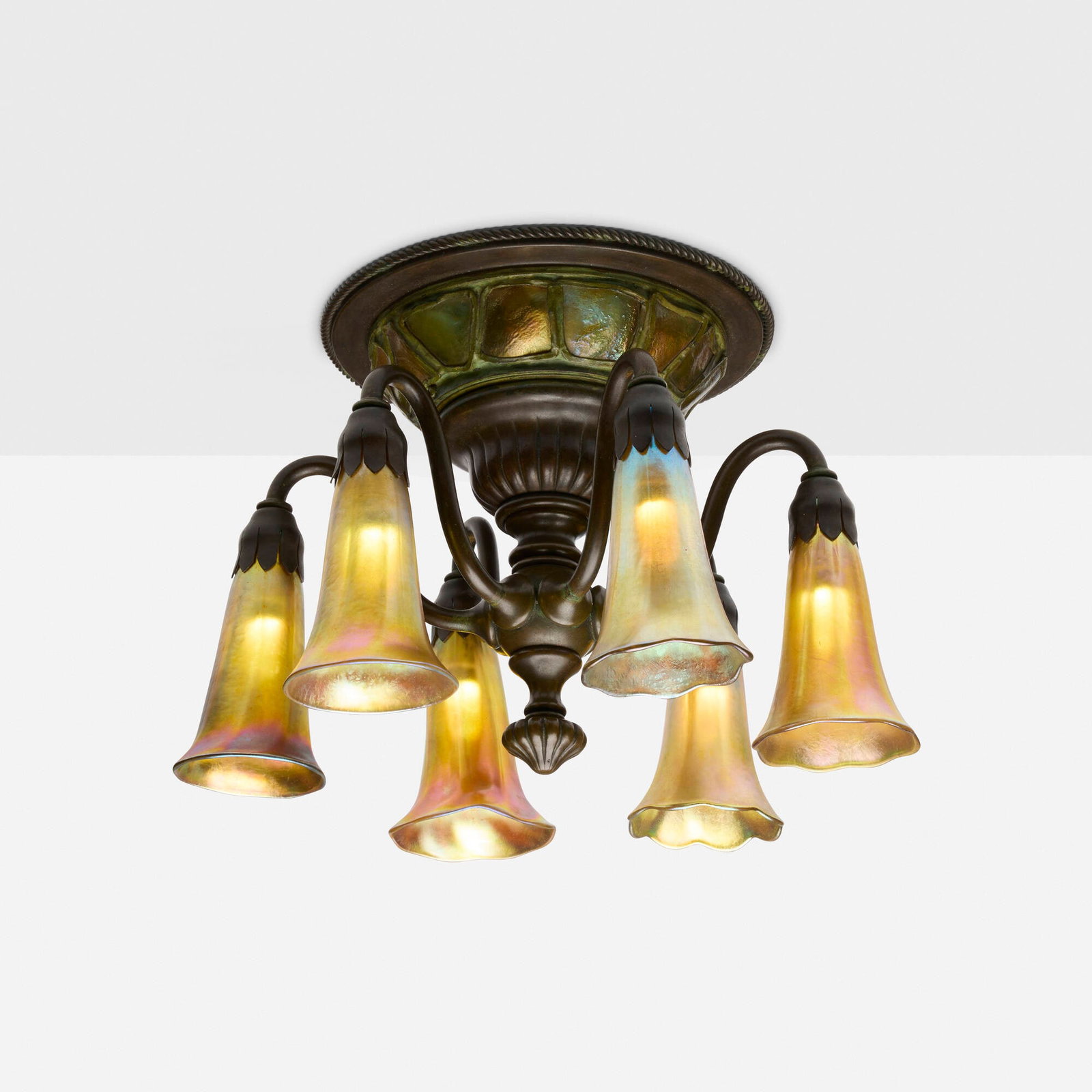 Tiffany Studios, Turtleback and Lily ceiling fixture (1 of 5)