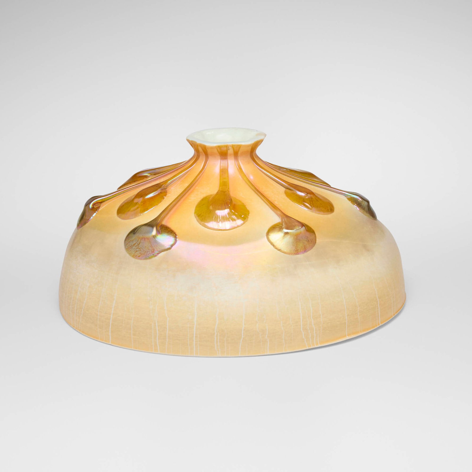 Tiffany Studios, Early Tendril shade: Tiffany Studios Early Tendril shade USA, c. 1895 hand-blown Favrile glass 4.75 h x 10 dia in (12 x 25 cm) This work will ship from Lambertville, New Jersey.