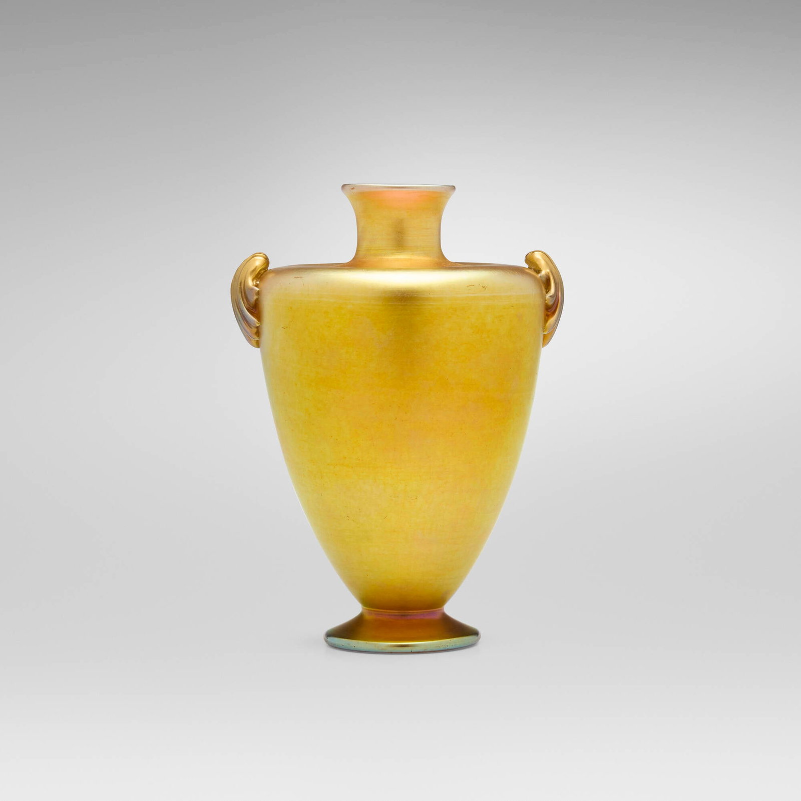 Tiffany Studios, Vase: Tiffany Studios Vase USA, c. 1911-1912 hand-blown and applied Favrile glass 6.375 h x 4.625 w x 4 d in (16 x 12 x 10 cm) Please review the condition report prior to bidding on this lot. Etched to