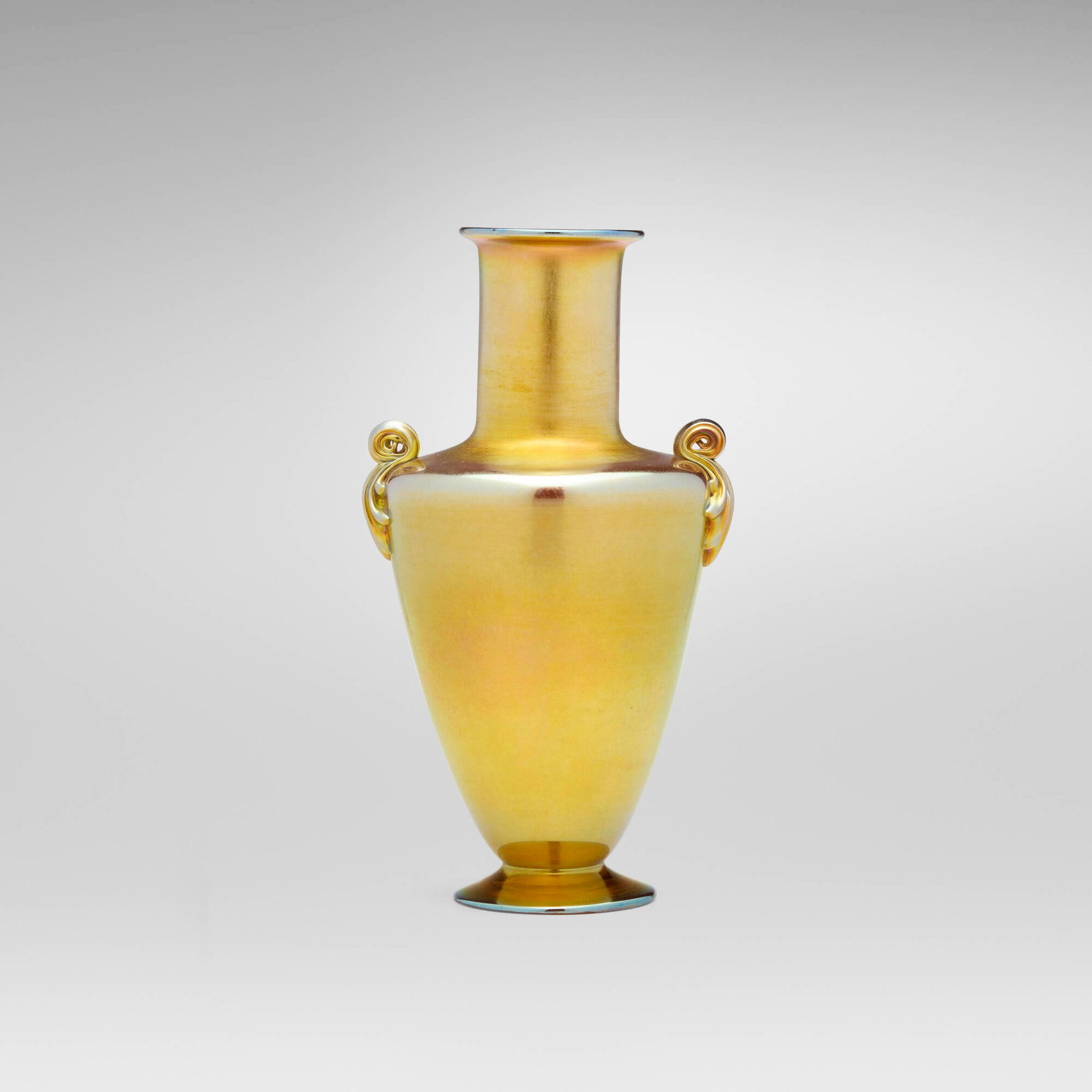 Tiffany Studios, Vase: Tiffany Studios Vase USA, c. 1913 hand-blown and applied Favrile glass 8.75 h x 4.875 w x 4.25 d in (22 x 12 x 11 cm) Etched to underside 'L.C. Tiffany - Favrile 4510H'. This work will ship
