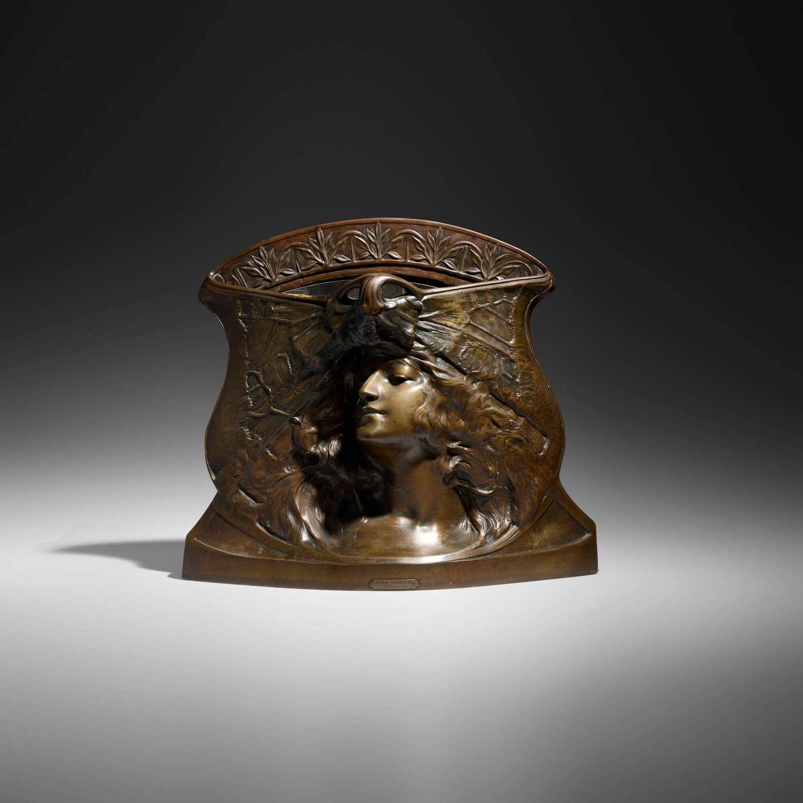 After Paul-Francois Berthoud, Femme Souriante jardiniere: After Paul-Francois Berthoud Femme Souriante jardiniere France, c. 1902 patinated bronze 17.5 h x 20.5 w x 5.75 d in (44 x 52 x 15 cm) Impressed signature and date to lower right 'Berthoud