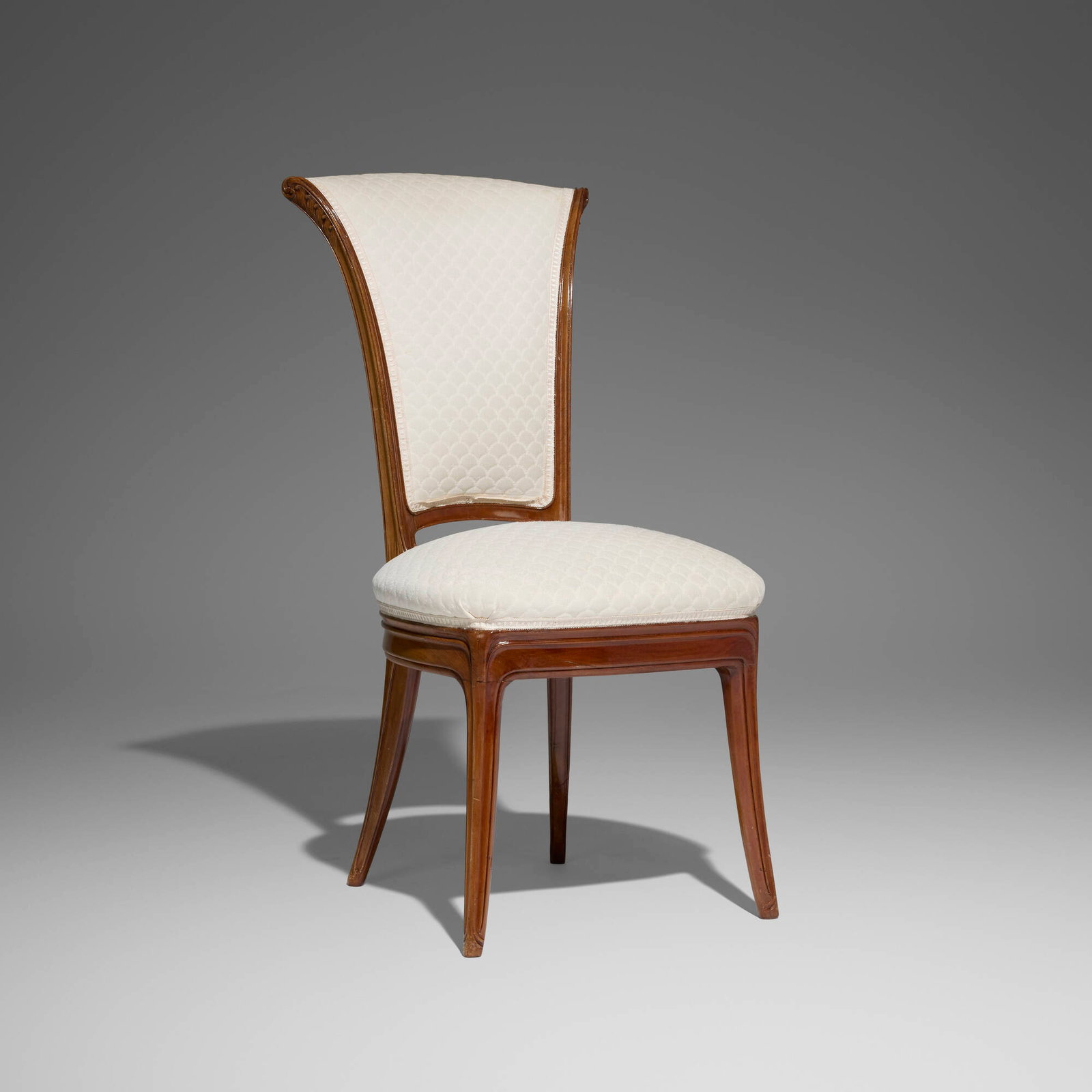 Eugene Gaillard, Art Nouveau chair: Eugene Gaillard Art Nouveau chair France, c. 1913 carved fruitwood, upholstery 37.25 h x 18.25 w x 24 d in (95 x 46 x 61 cm) Provenance: Macklowe Gallery, New York | Acquired from the previous in