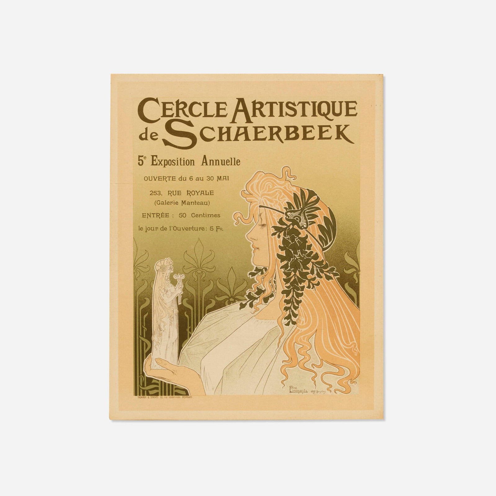 Henri Privat-Livemont, Cercle Artistique de Schaerbeek (from Les Maitres de l'Affiche): Henri Privat-Livemont Cercle Artistique de Schaerbeek (from Les Maitres de l'Affiche) 1897 lithograph in colors image: 11.75 h x 9 w in (30 x 23 cm) sight: 12.375 h x 9.75 w in (31 x 25 cm) This work