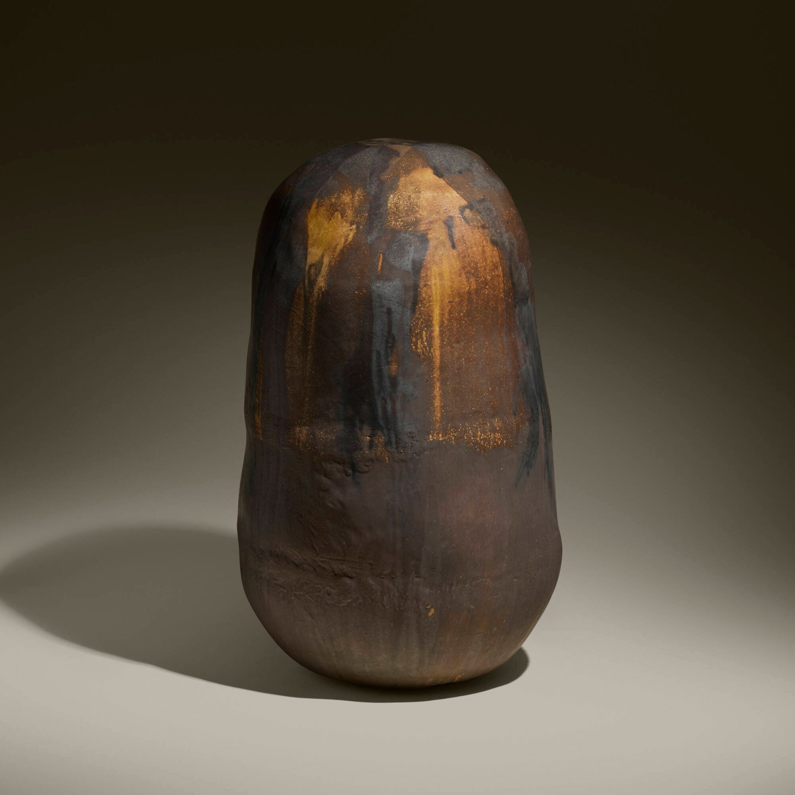 Toshiko Takaezu, Mistral: Toshiko Takaezu Mistral 1980 glazed stoneware 35.25 h x 22.5 w x 20.5 d in (90 x 57 x 52 cm) A large example. Incised signature near base 'TT'. Provenance: Gif