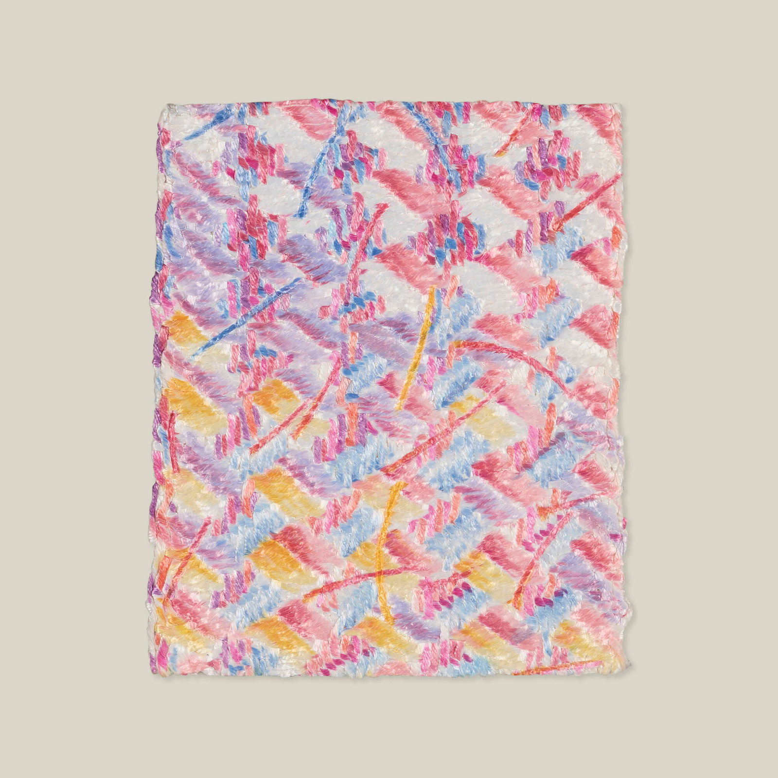 Lia Cook, Untitled: Lia Cook Untitled 1981 pressed dyes on rayon 7.75 h x 6.5 w x 0.25 d in (20 x 17 x 1 cm) Signed, titled, and dated to verso 'Lia Cook Untitled 1981' with label 'Jack Lenor Larsen