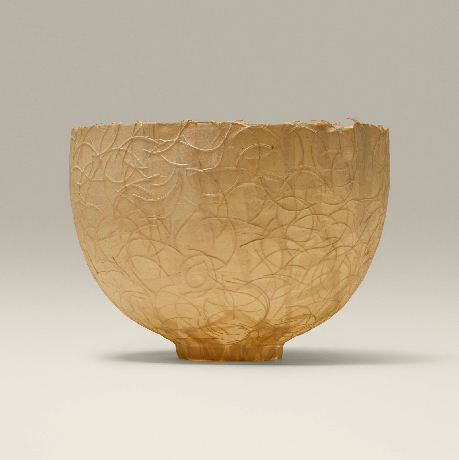 Kay Sekimachi, Bowl: Kay Sekimachi Bowl mulberry paper with fibers 5.75 h x 8 dia in (15 x 20 cm) Artist's mark to underside. Provenance: Collection of Jack Lenor Larsen This work will ship from Lambertville, New