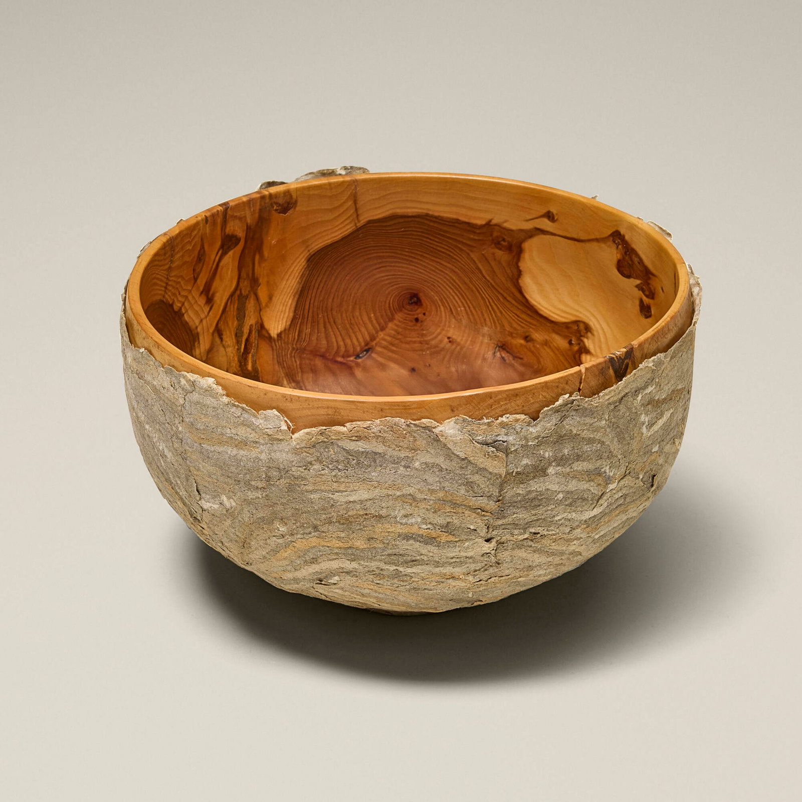 Bob Stocksdale and Kay Sekimachi, Marriage in Form: Bob Stocksdale and Kay Sekimachi Marriage in Form 1996 Pacific yew, wasp paper 3.25 h x 5.75 dia in (8 x 15 cm) A similar example is held in the permanent collection of the