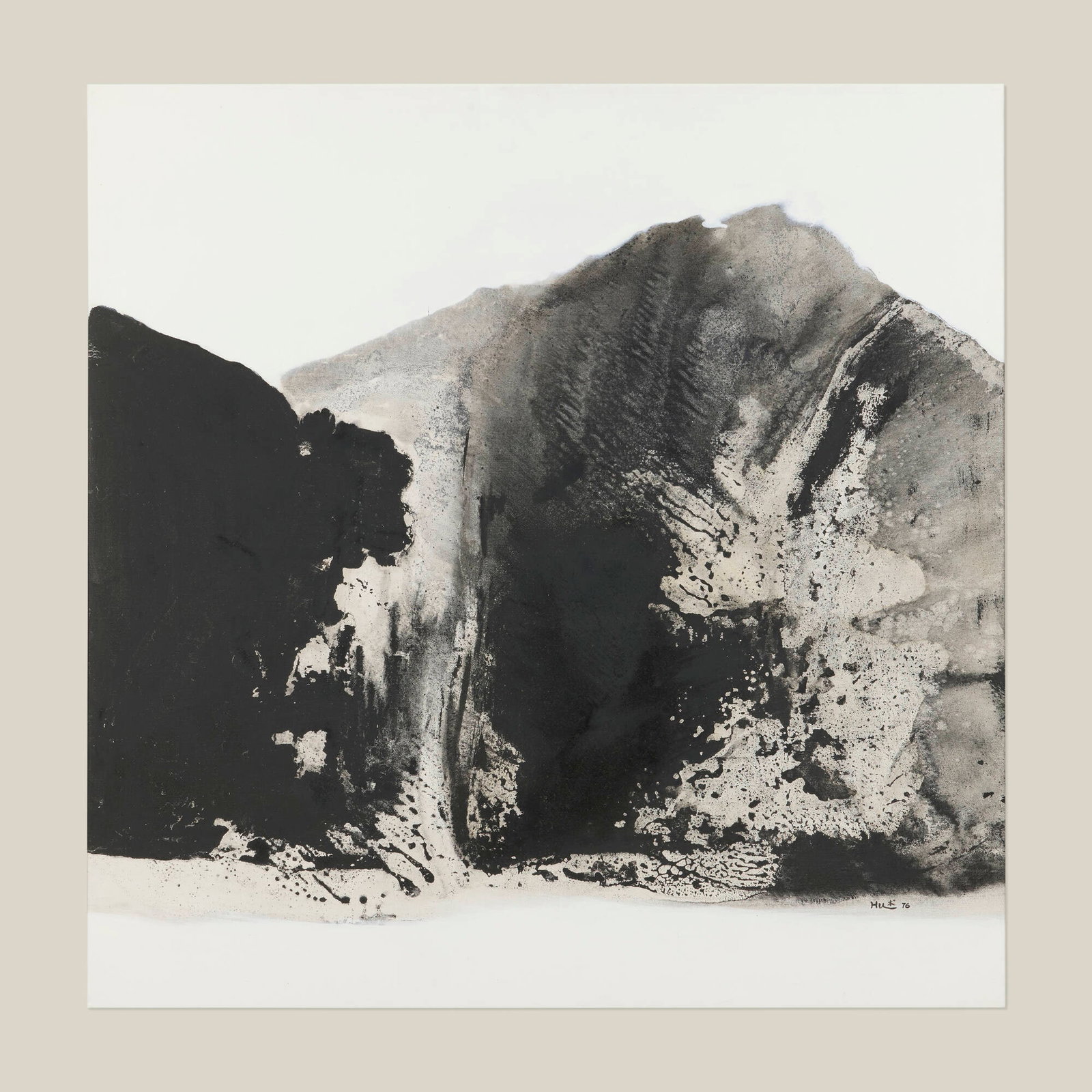 Hu Hung-shu, Untitled: Hu Hung-shu Untitled 1976 oil on canvas 46 h x 46 w in (117 x 117 cm) Signed and dated to lower right 'Hu 76'. Signed and dated with signature in Chinese characters to verso '1976 Hu