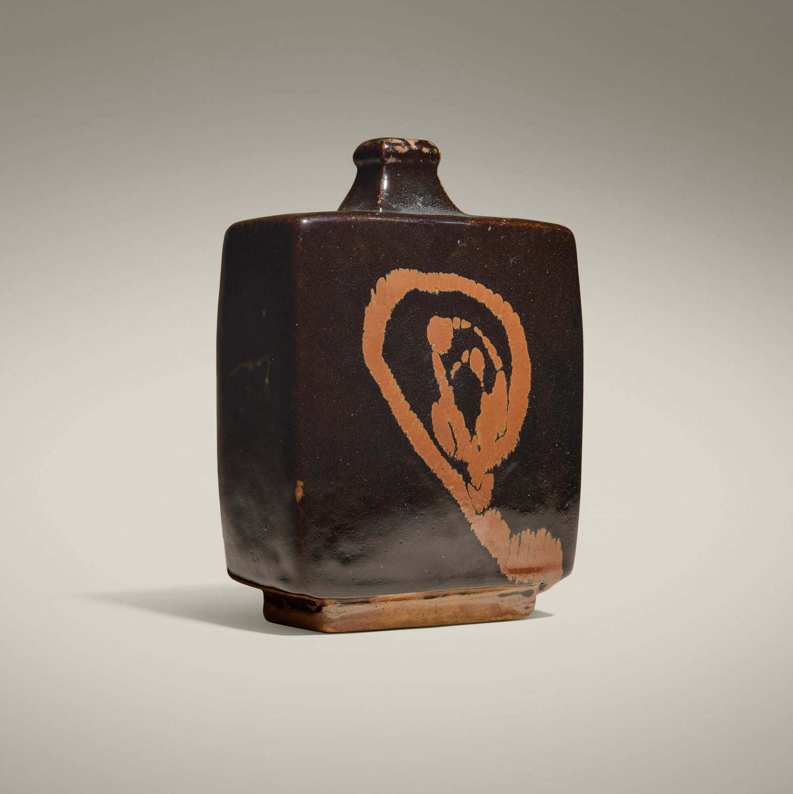 Shoji Hamada, Rectangular bottle: Shoji Hamada Rectangular bottle c. 1960 glazed stoneware 8.75 h x 6.25 w x 4 d in (22 x 16 x 10 cm) Provenance: Gift from Marielle Bancou-Segal in 2003, Collection of Jack Leno
