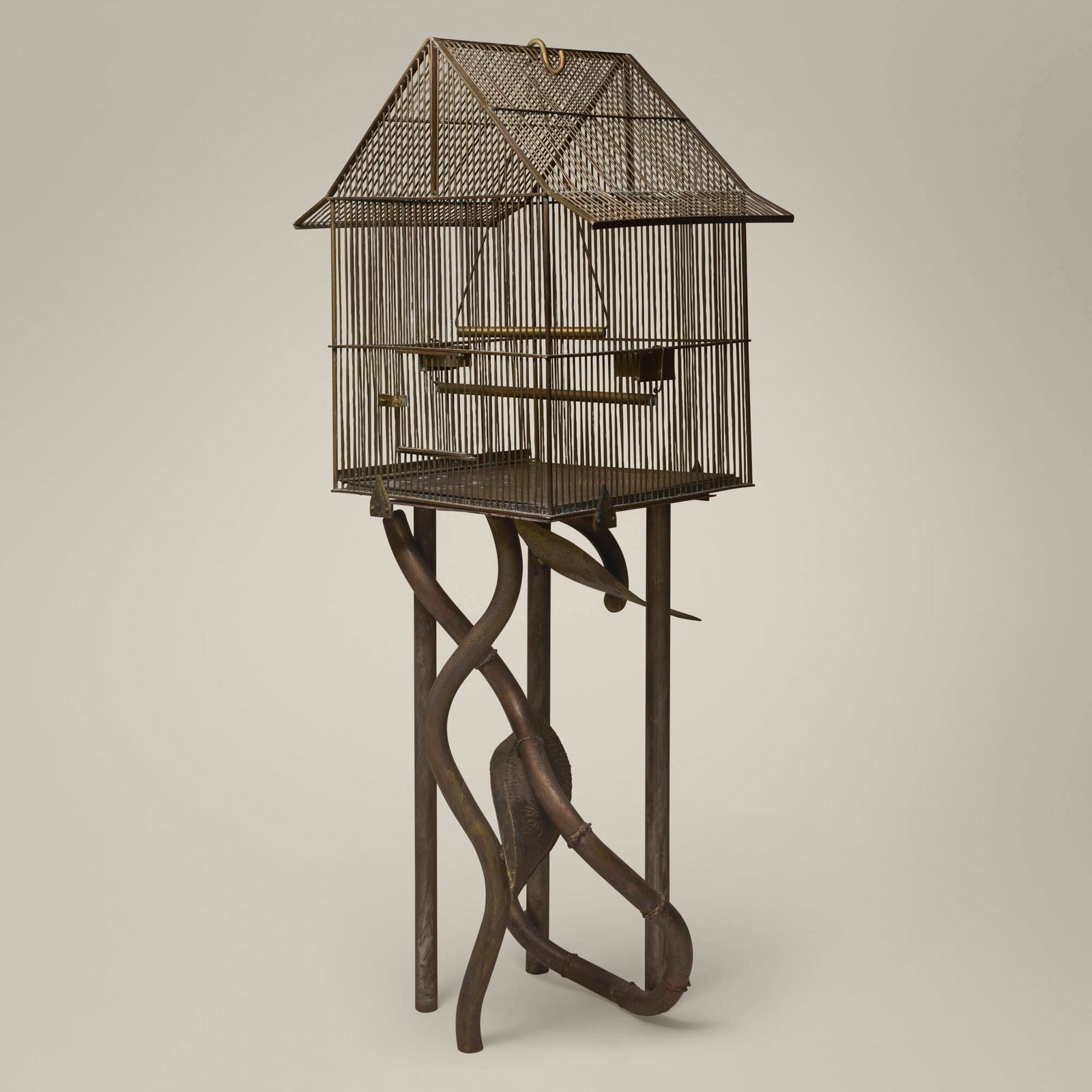 Vintage, Birdcage: Vintage Birdcage brass, steel, gilt 65.5 h x 27.25 w x 22 d in (166 x 69 x 56 cm) Provenance: Collection of Jack Lenor Larsen This work will ship from Lambertville, New Jersey.