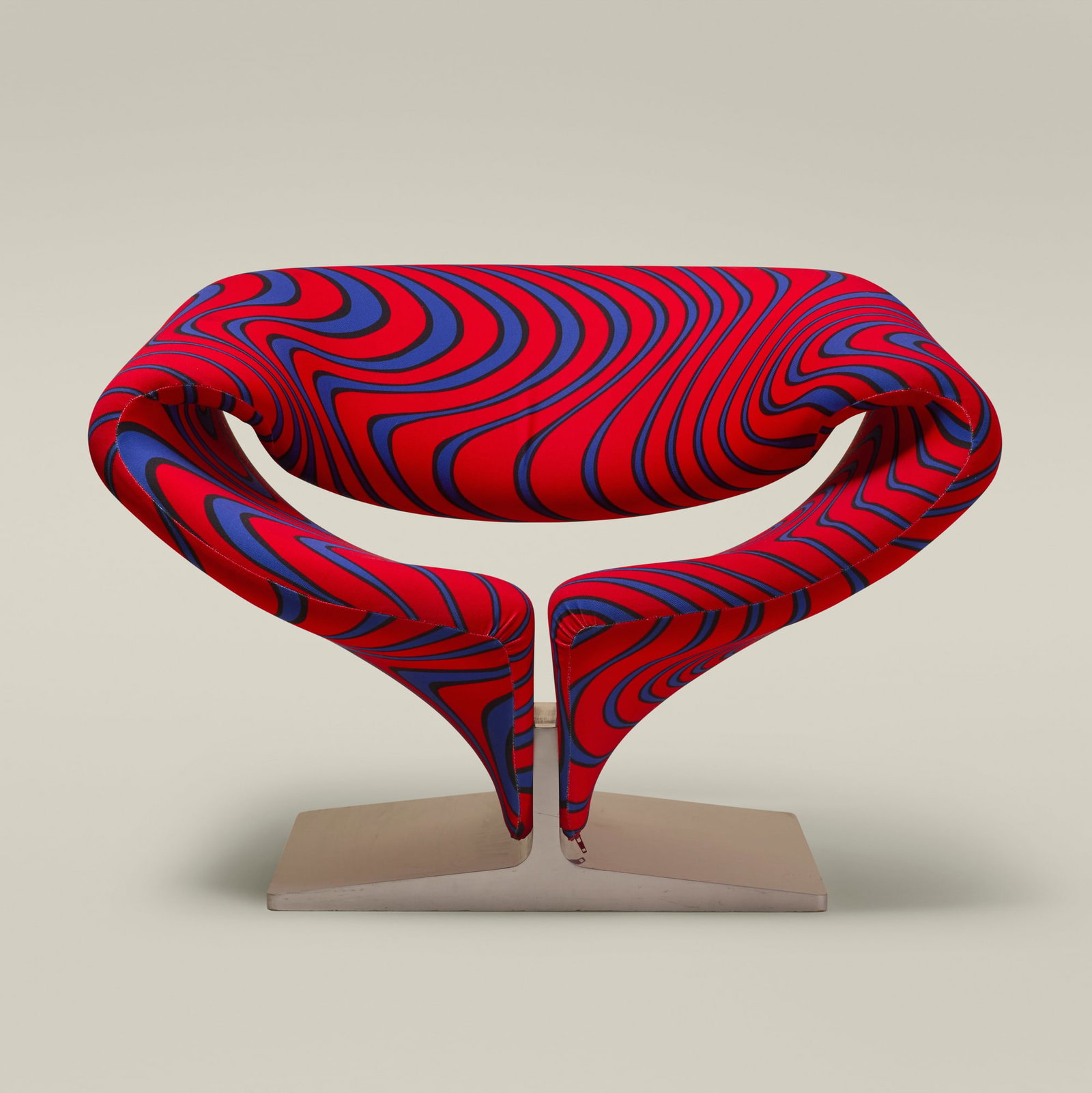 Pierre Paulin, Ribbon lounge chair: Pierre Paulin Ribbon lounge chair Artifort France, 1965 / c. 1995 lacquered wood, Jack Lenor Larsen upholstery 29 h x 40 w x 29 d in (74 x 102 x 74 cm) Decal manufacturer's label to u