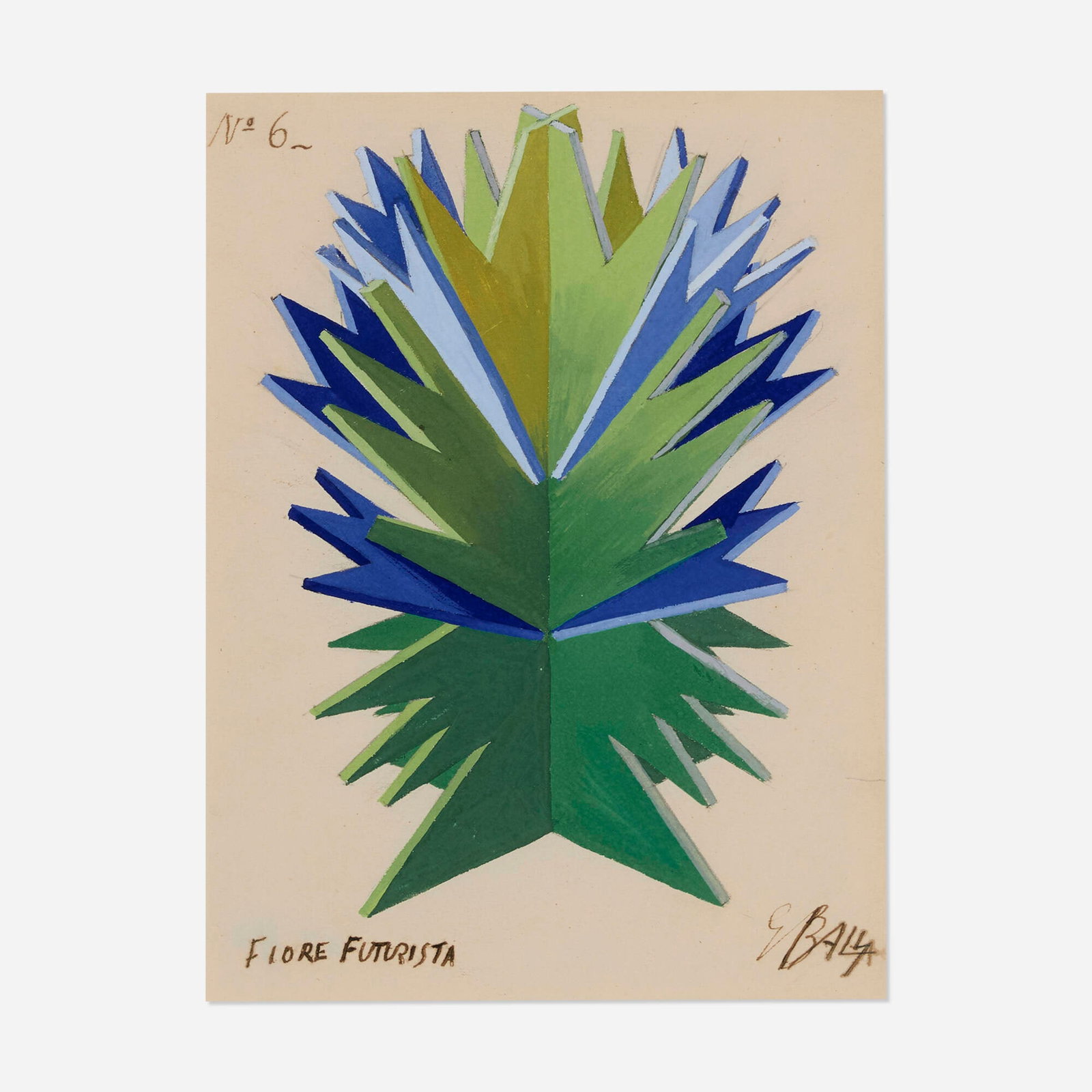 Giacomo Balla, Fiore Futurista No. 6: Giacomo Balla Fiore Futurista No. 6 1916 watercolor on paper 10.875 h x 8.125 w in (28 x 21 cm) Signed and titled to lower edge 'Fiore Futurista G. Balla'. Titled to upper left '