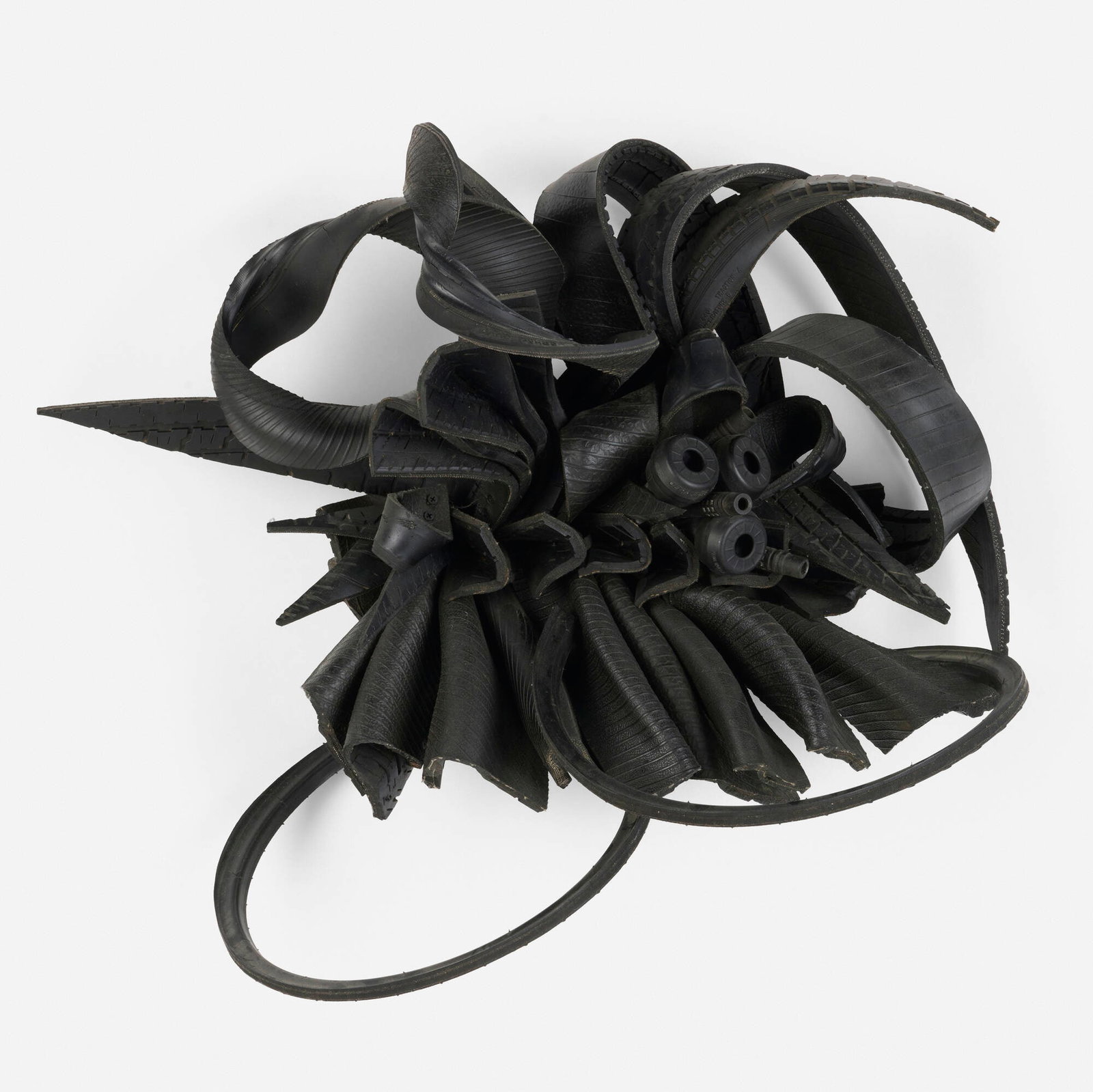 Chakaia Booker, Inanimate Behavior: Chakaia Booker Inanimate Behavior 2012 rubber tire and wood 28.5 h x 33 w x 15.5 d in (72 x 84 x 39 cm) Signed to verso 'Chakaia Booker Chakaia'. Provenance: A