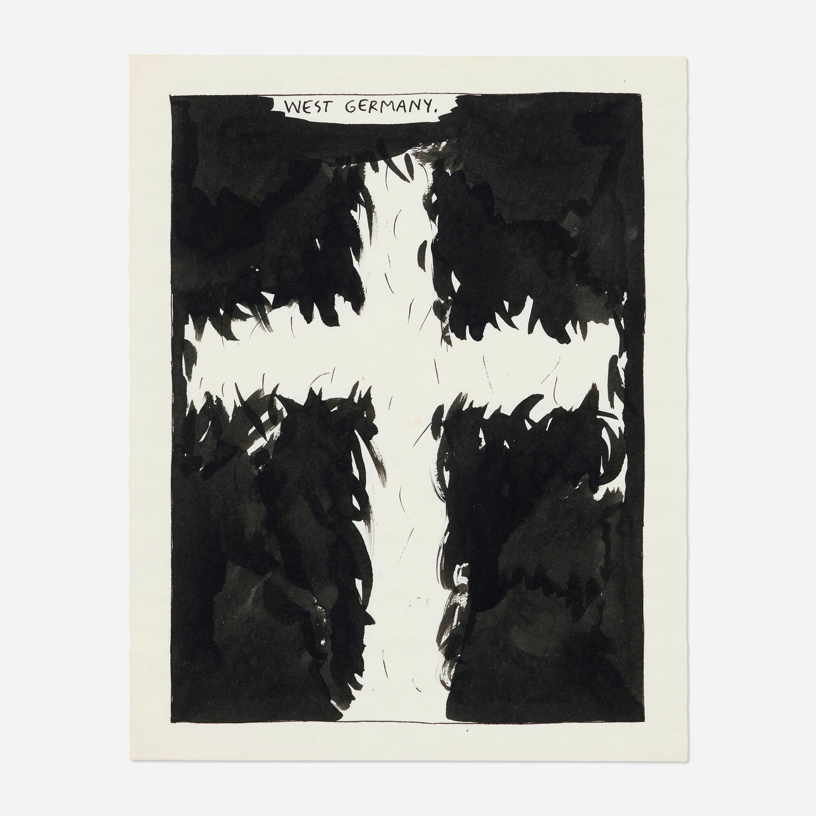 Raymond Pettibon, No Title (West Germany): Raymond Pettibon No Title (West Germany) 1986 ink on paper 13.875 h x 11 w in (35 x 28 cm) Signed and dated to verso 'Raymond Pettibon 86'. Provenance: Studio