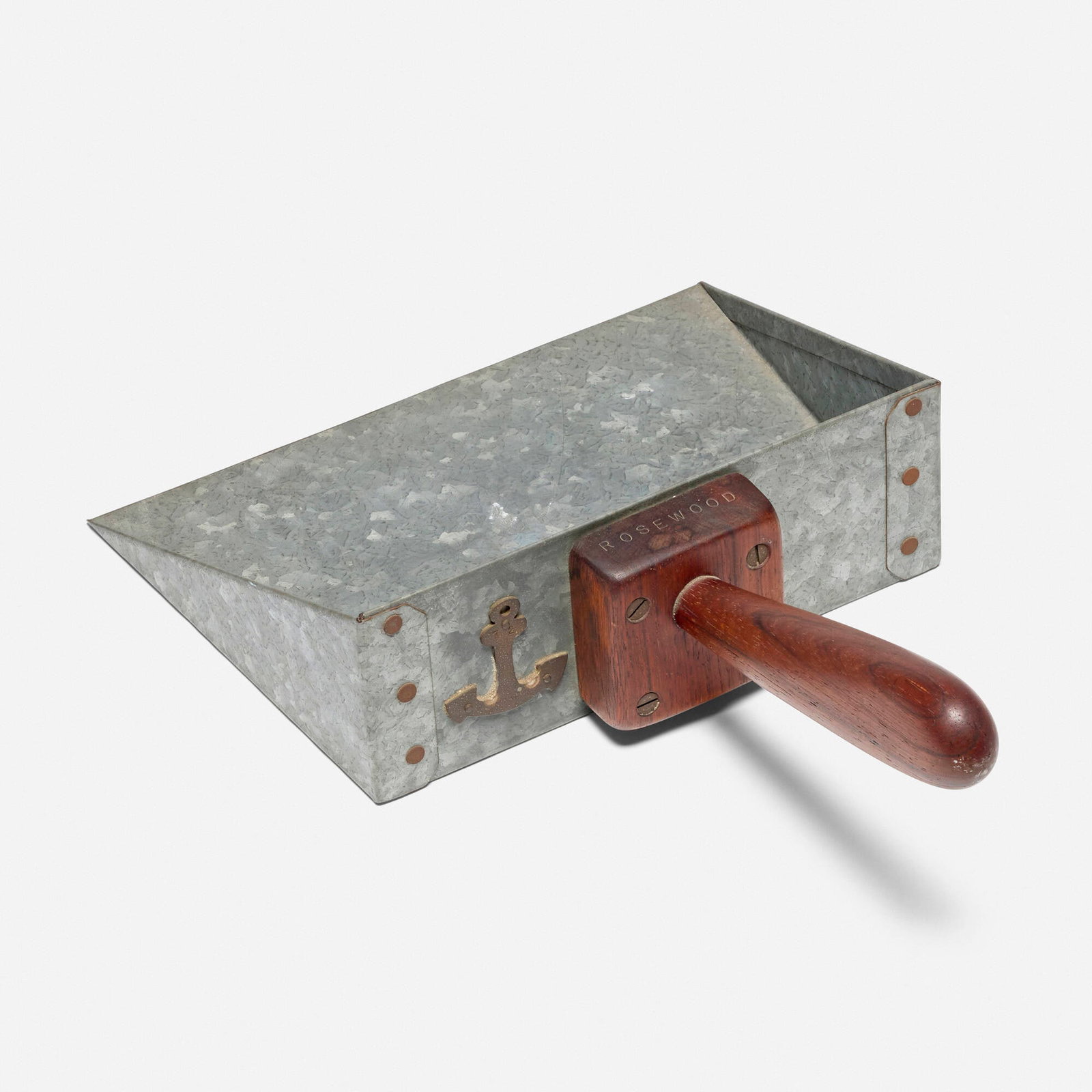H.C. Westermann, Dust Pan, 30/8: H.C. Westermann Dust Pan, 30/8 1972 galvanized steel, rosewood 5.5 h x 11.5 w x 16 d in (14 x 29 x 41 cm) Impressed signature, date and number to interior 'H.C. Westermann 1972 30/8'. Impressed