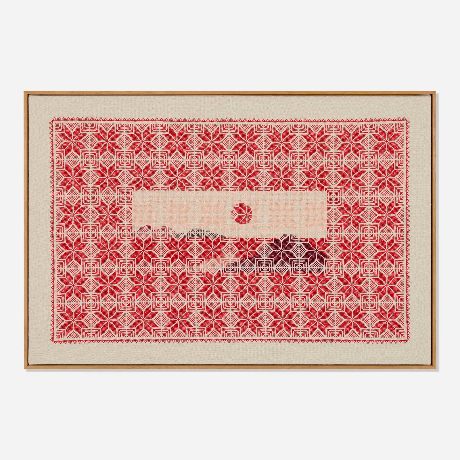 Jordan Nassar, Jaffa Gate: Jordan Nassar Jaffa Gate 2019 hand-embroidered cotton on cotton in artist's frame 23 h x 34 w x 2.25 d in (58 x 86 x 6 cm) Signed, titled, and dated to verso 'Jordan Nassar 2019 Jaffa