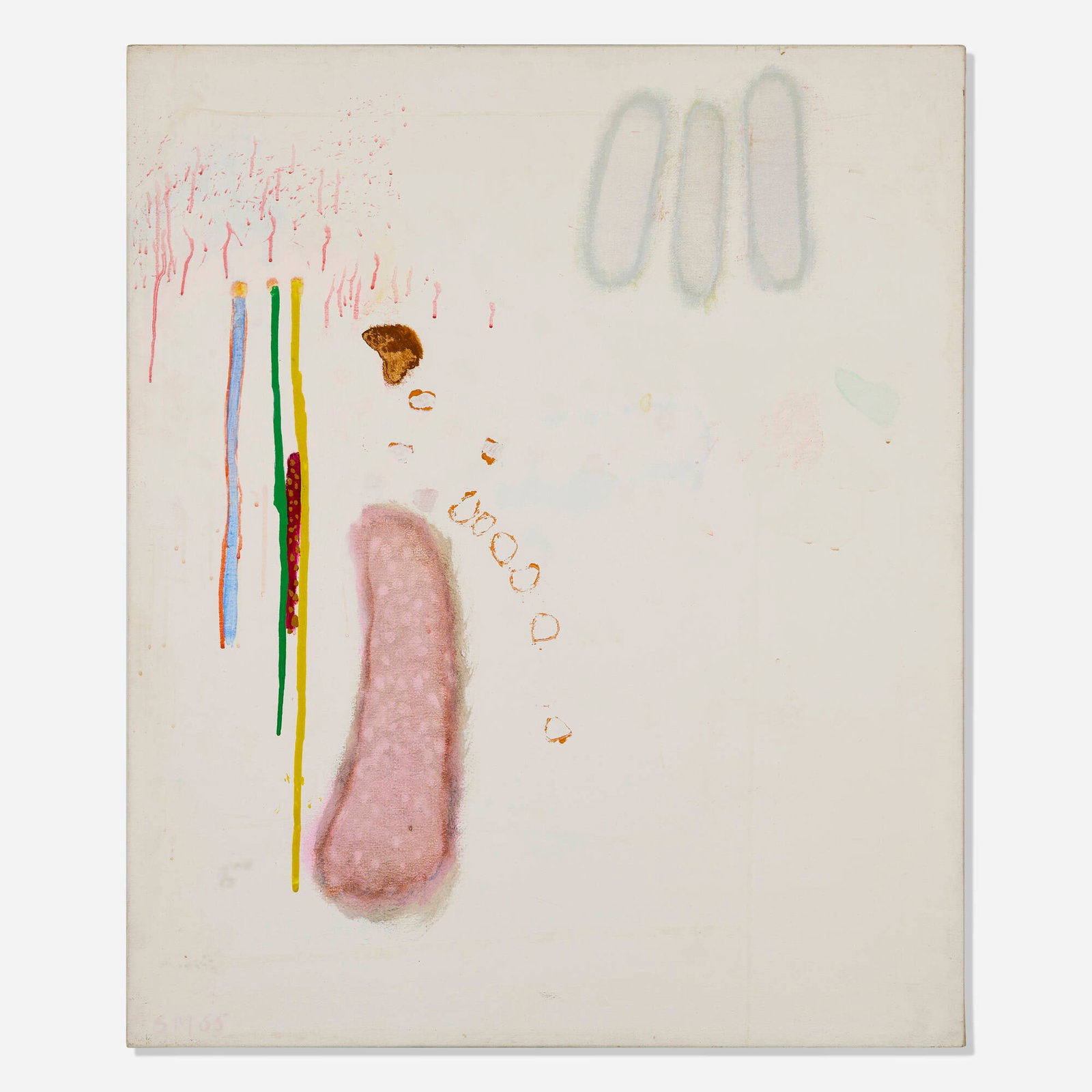 Robert Moskowitz, Untitled: Robert Moskowitz Untitled 1964-65 oil on canvas 40.75 h x 34 w in (104 x 86 cm) Signed and dated to lower left 'SM 65'. Signed and dated to verso 'June 65-4 S. Moskowitz'. This