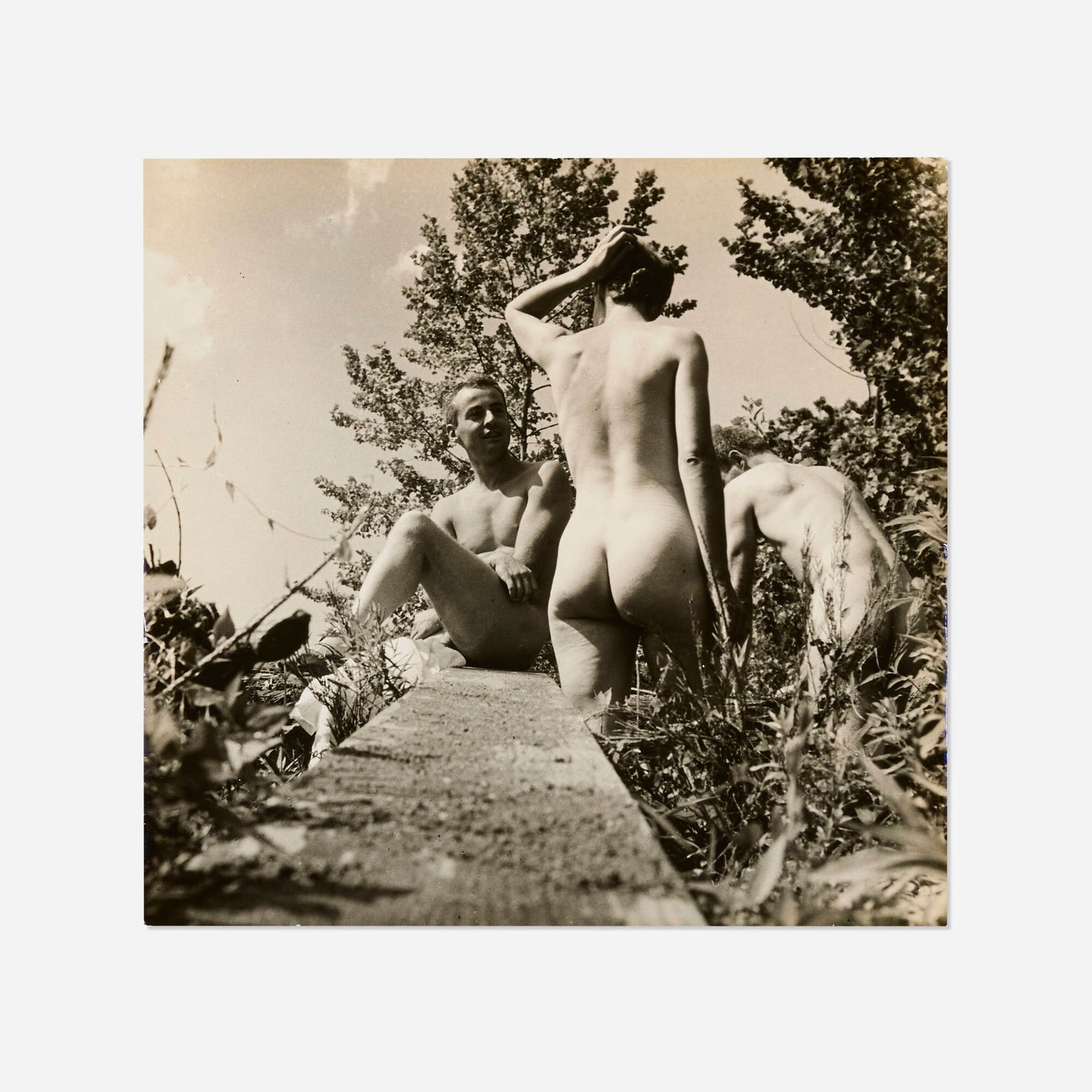 George Platt Lynes, Skinny Dipping at Stoneblossom: George Platt Lynes Skinny Dipping at Stoneblossom gelatin silver print 7.625 h x 8 w in (19 x 20 cm) Inscribed to verso 'Akin Lynes with G.P.L. and G.W.'. Provenance: The Ashby/Connolly