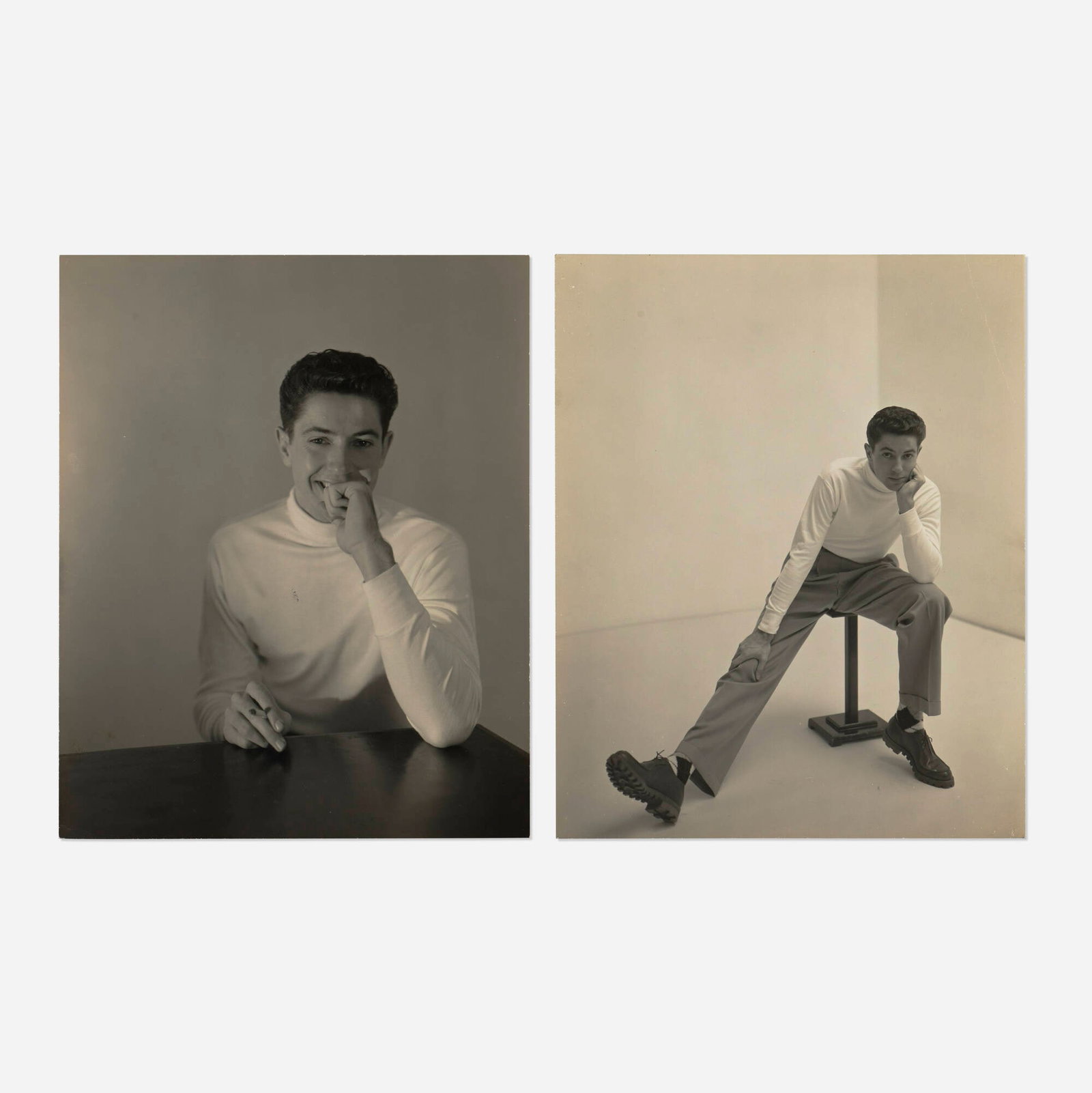 George Platt Lynes, Farley Granger (two works): George Platt Lynes Farley Granger (two works) 1947 vintage gelatin silver print each: 9.25 h x 7.5 w in (23 x 19 cm) Inscribed to verso of each work 'Farley Granger Oct. 1947' with