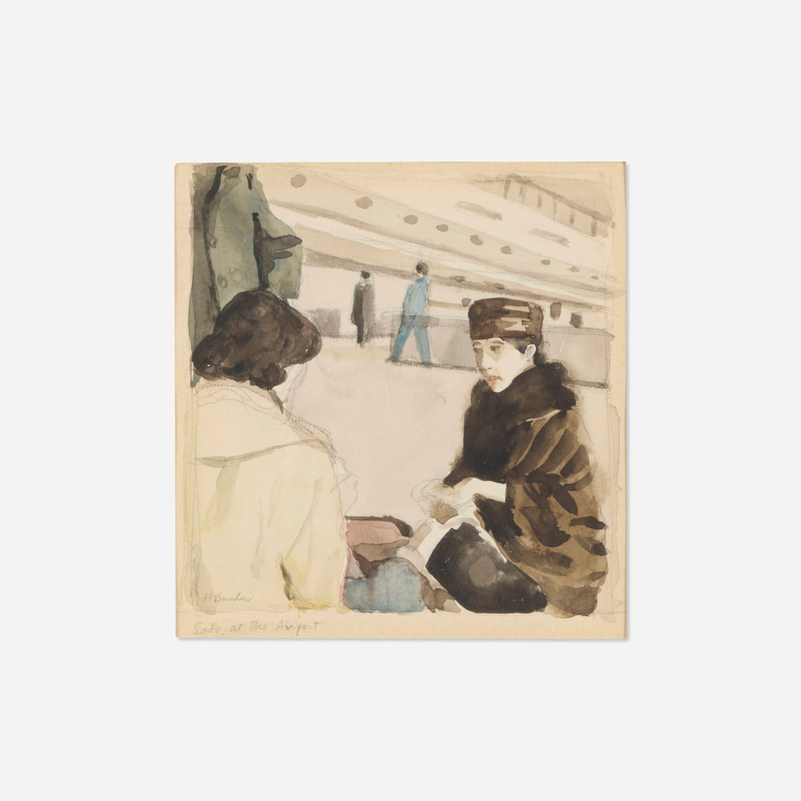 Harold Bruder, Safe at the Airport (Departure): Harold Bruder Safe at the Airport (Departure) 1964 watercolor and graphite on paper sight: 5.375 h x 5.125 w in (14 x 13 cm) Signed and titled to lower left 'H. Bruder Safe at the Airport'.