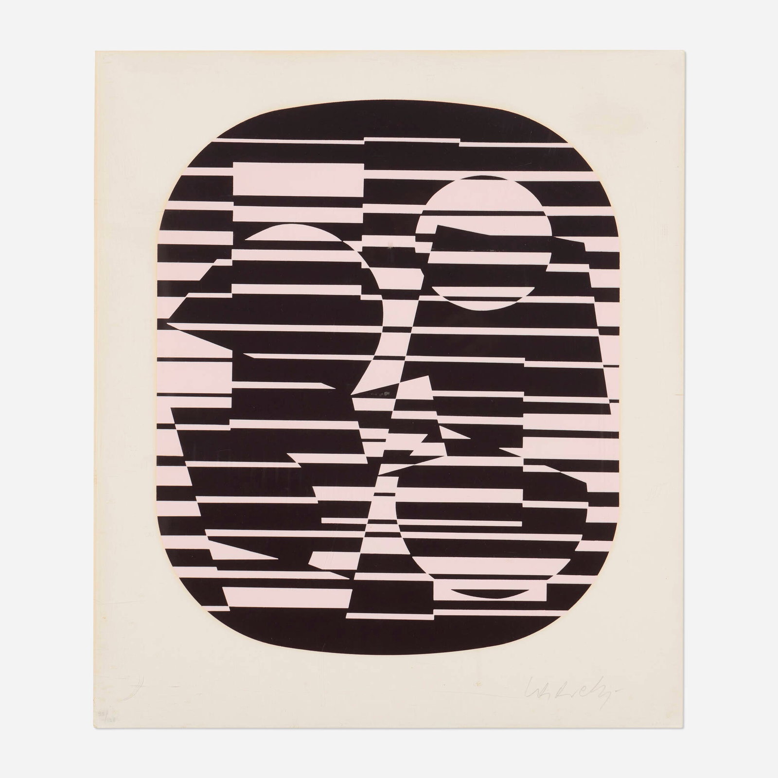 Victor Vasarely, Zeta (from the Linears portfolio): Victor Vasarely Zeta (from the Linears portfolio) 1973 screenprint in colors 18 h x 15.75 w in (46 x 40 cm) Signed and numbered to lower edge '95/138 Vasarely'. This work is number 95 from the