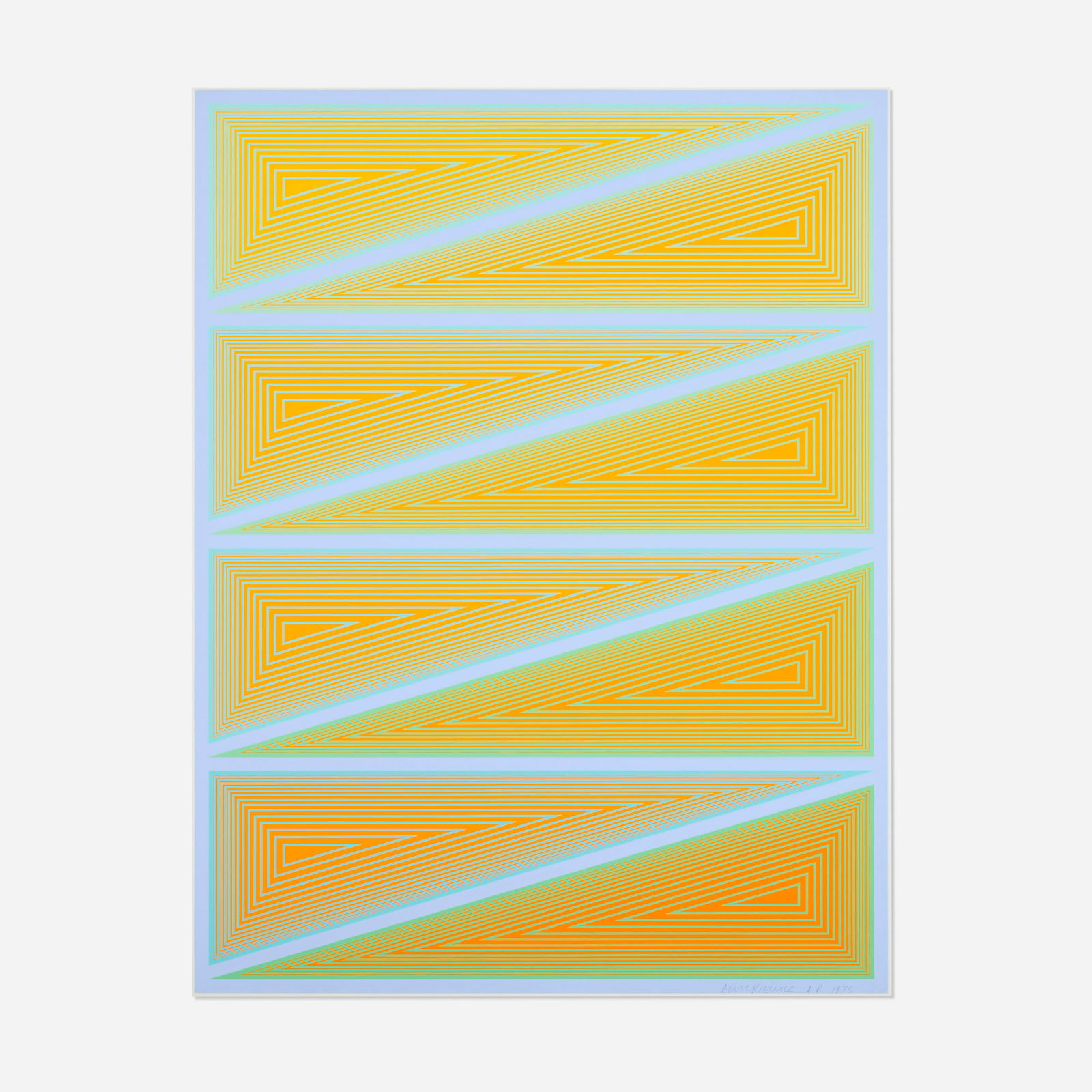 Richard Anuszkiewicz, Burning Bright (from the Inward Eye portfolio): Richard Anuszkiewicz Burning Bright (from the Inward Eye portfolio) 1970 screenprint in colors image: 25.5 h x 19.5 w in (65 x 50 cm) sheet: 25.75 h x 19.75 w in (65 x 50 cm) Signed, dated,