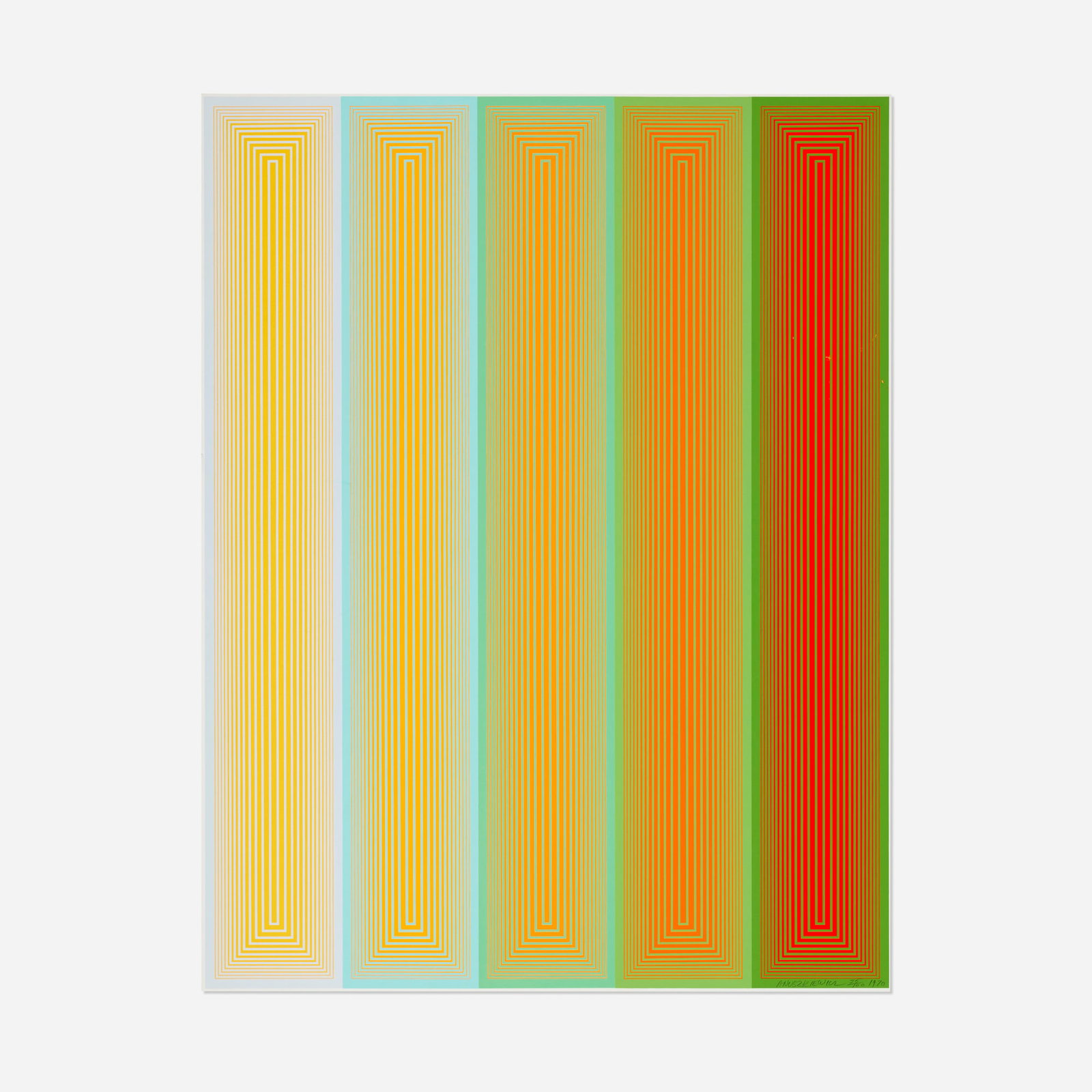 Richard Anuszkiewicz, Grandeur (from the Inward Eye portfolio): Richard Anuszkiewicz Grandeur (from the Inward Eye portfolio) 1970 screenprint in colors image: 25.5 h x 19.5 w in (65 x 50 cm) sheet: 25.75 h x 19.875 w in (65 x 50 cm) Signed, dated, and n