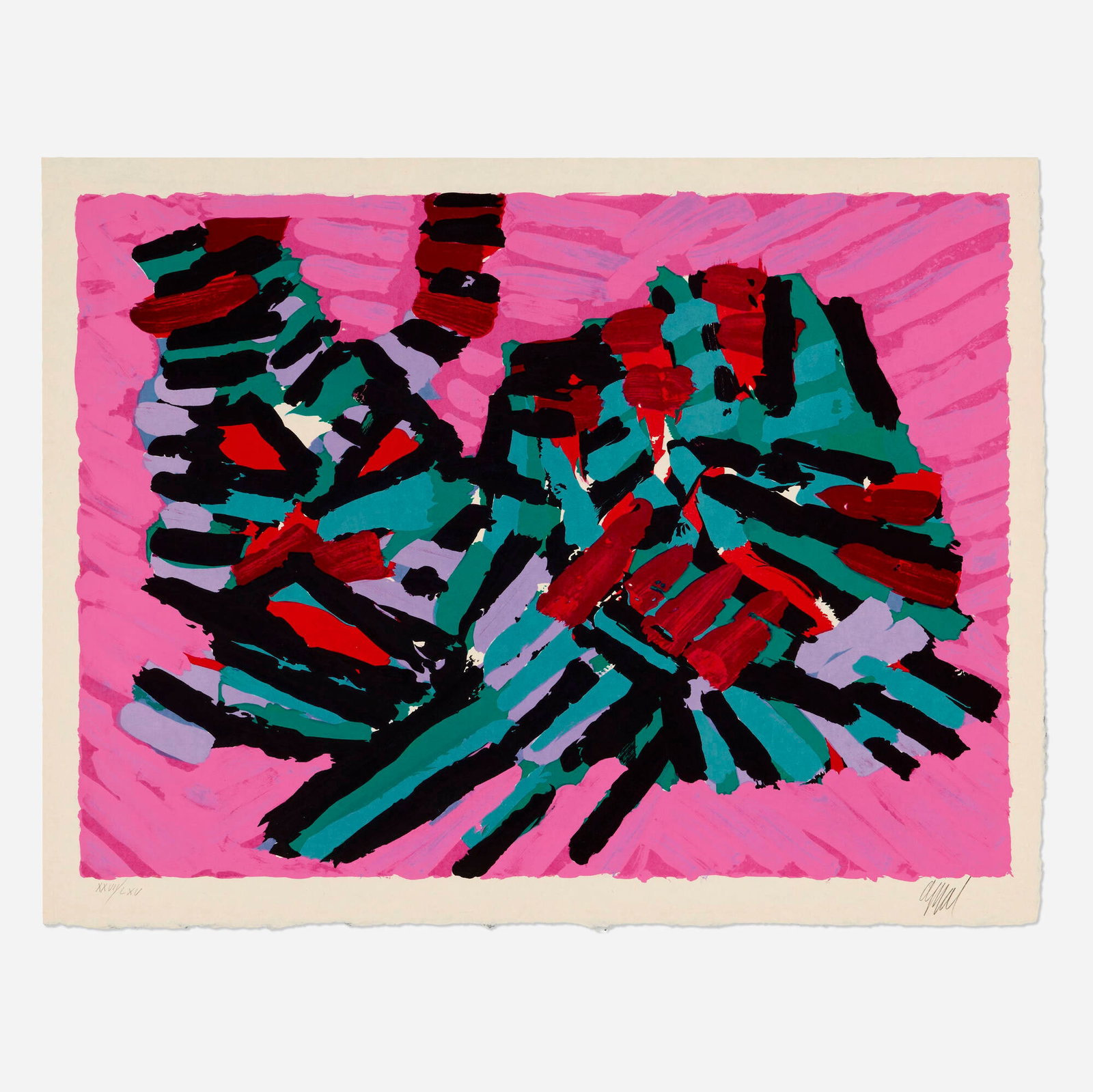 Karel Appel, About a Cat (from the Cats Portfolio): Karel Appel About a Cat (from the Cats Portfolio) 1978 lithograph in colors on Japon image: 22.25 h x 30 w in (57 x 76 cm) sheet: 24.75 h x 32 w in (63 x 81 cm) Signed and numbered to lower edge
