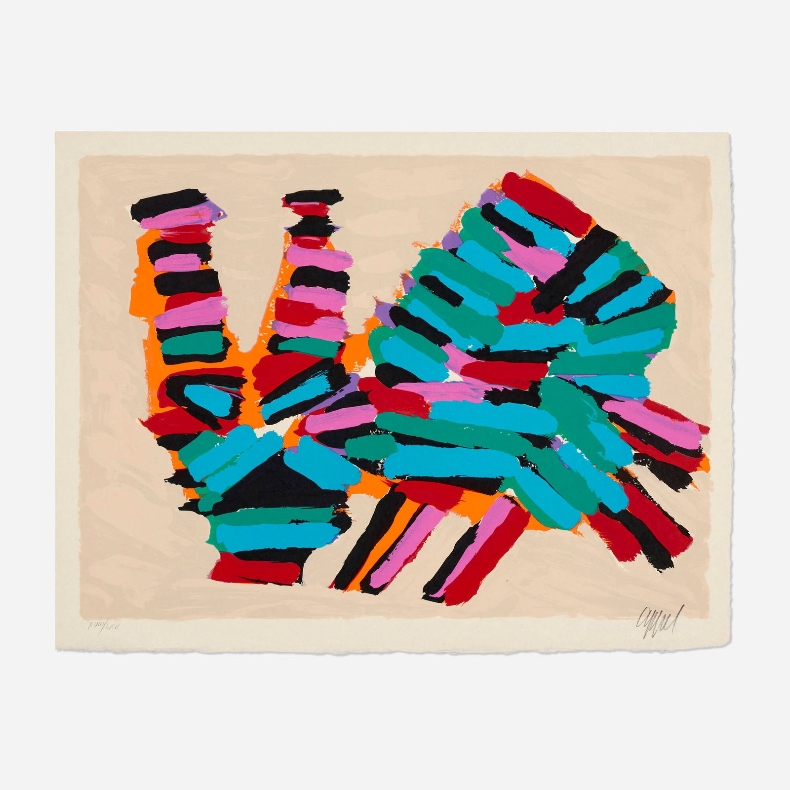 Karel Appel, Frightened Cat (from the Cats portfolio): Karel Appel Frightened Cat (from the Cats portfolio) 1978 lithograph in colors on Japon image: 22.125 h x 30 w in (56 x 76 cm) sheet: 24.625 h x 32.125 w in (63 x 82 cm) Signed and numbered to lower
