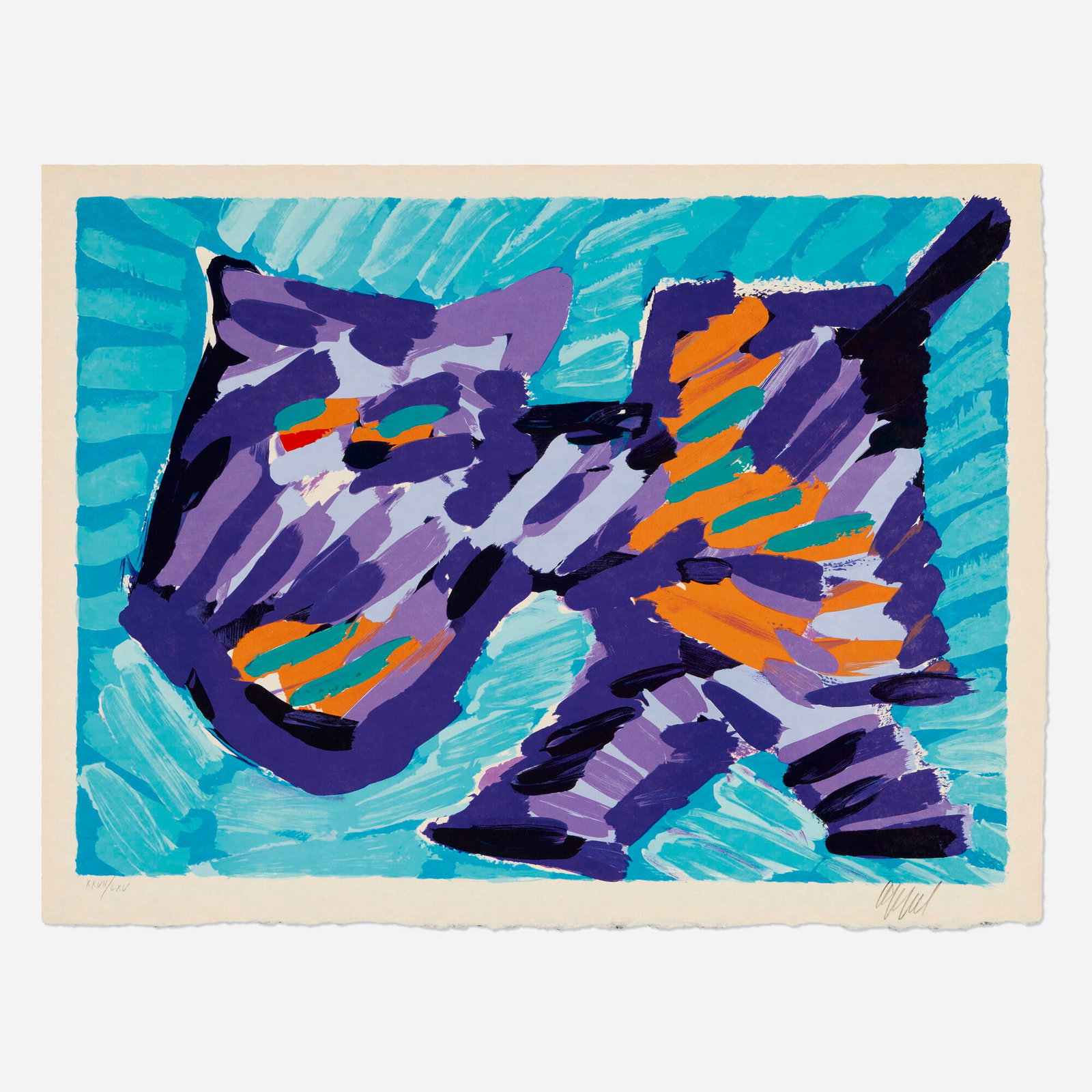 Karel Appel, Walking Cat (from the Cats portfolio): Karel Appel Walking Cat (from the Cats portfolio) 1978 lithograph in colors on Japon image: 22.5 h x 30 w in (57 x 76 cm) sheet: 24.75 h x 32 w in (63 x 81 cm) Signed and numbered to lower edge