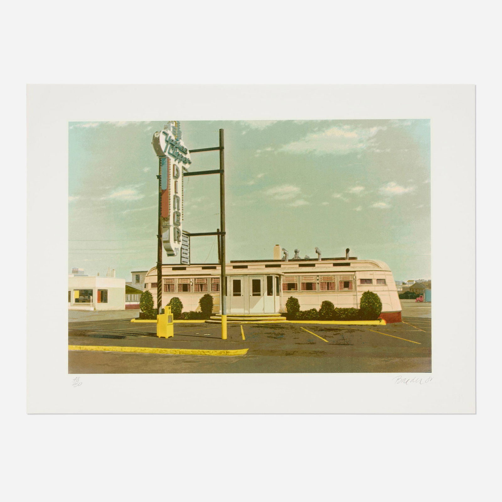 John Baeder, Yankee Clipper: John Baeder Yankee Clipper 1980 screenprint in colors image: 17 h x 24.25 w in (43 x 62 cm) sheet: 22 h x 29.875 w in (56 x 76 cm) Signed and numbered to lower edge '48/250 Baeder'