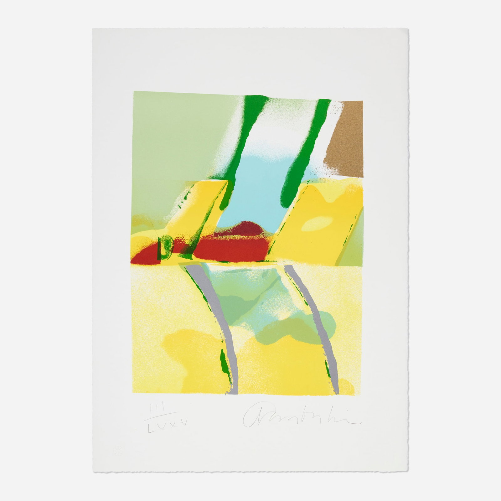 John Chamberlain, Flashback I: John Chamberlain Flashback I 1981 screenprint in colors on BFK Rives image: 19 h x 14.5 w in (48 x 37 cm) sheet: 28 h x 20 w in (71 x 51 cm) Signed and numbered to lower edge 'III/LXXV