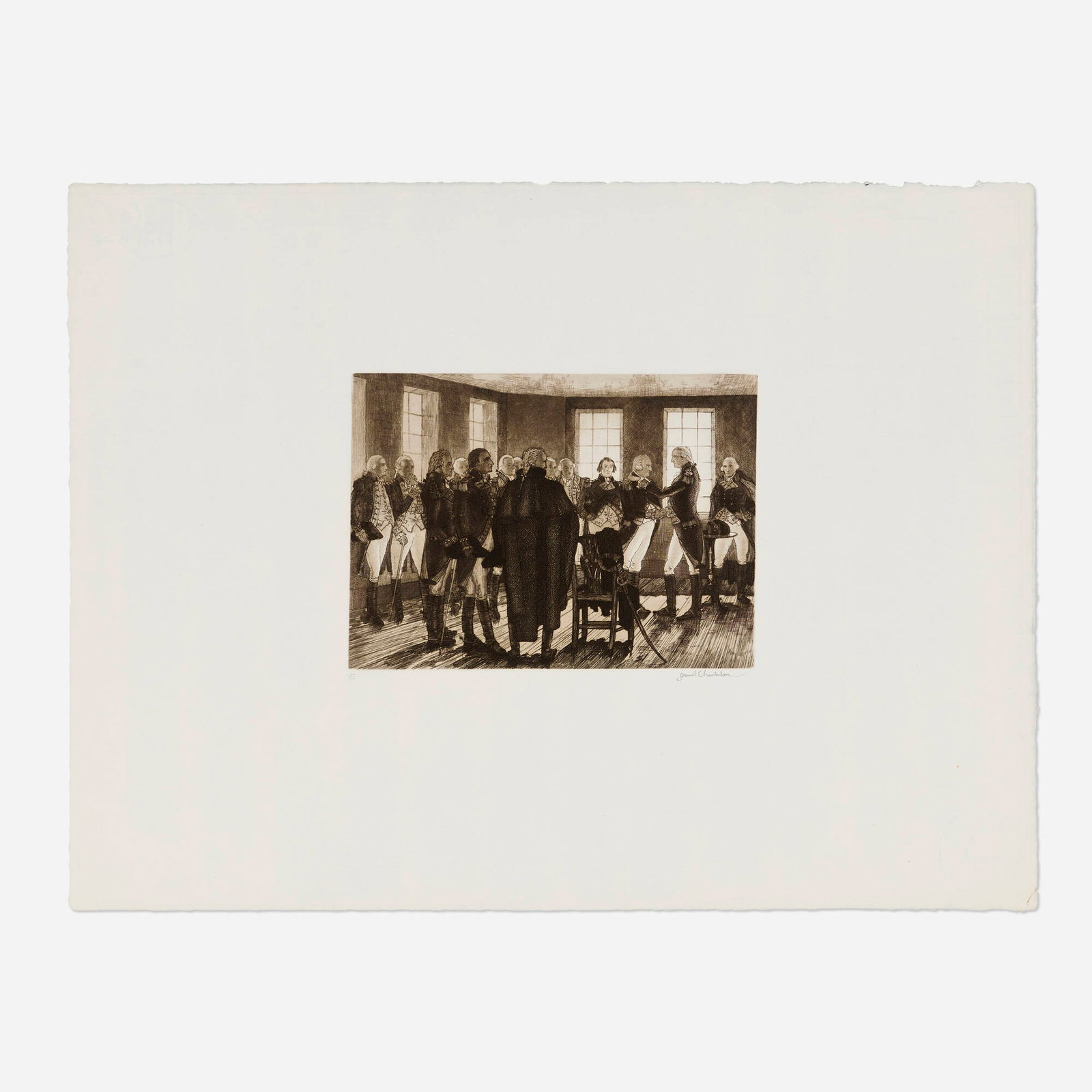 Samuel Chamberlain, Washington's Farewell to His Officers: Samuel Chamberlain Washington's Farewell to His Officers (from The Bicentennial Pageant of George Washington portfolio) 1932 etching image: 6 h x 8.25 w in (15 x 21 cm) sheet: 14.75 h x 19.75 w in