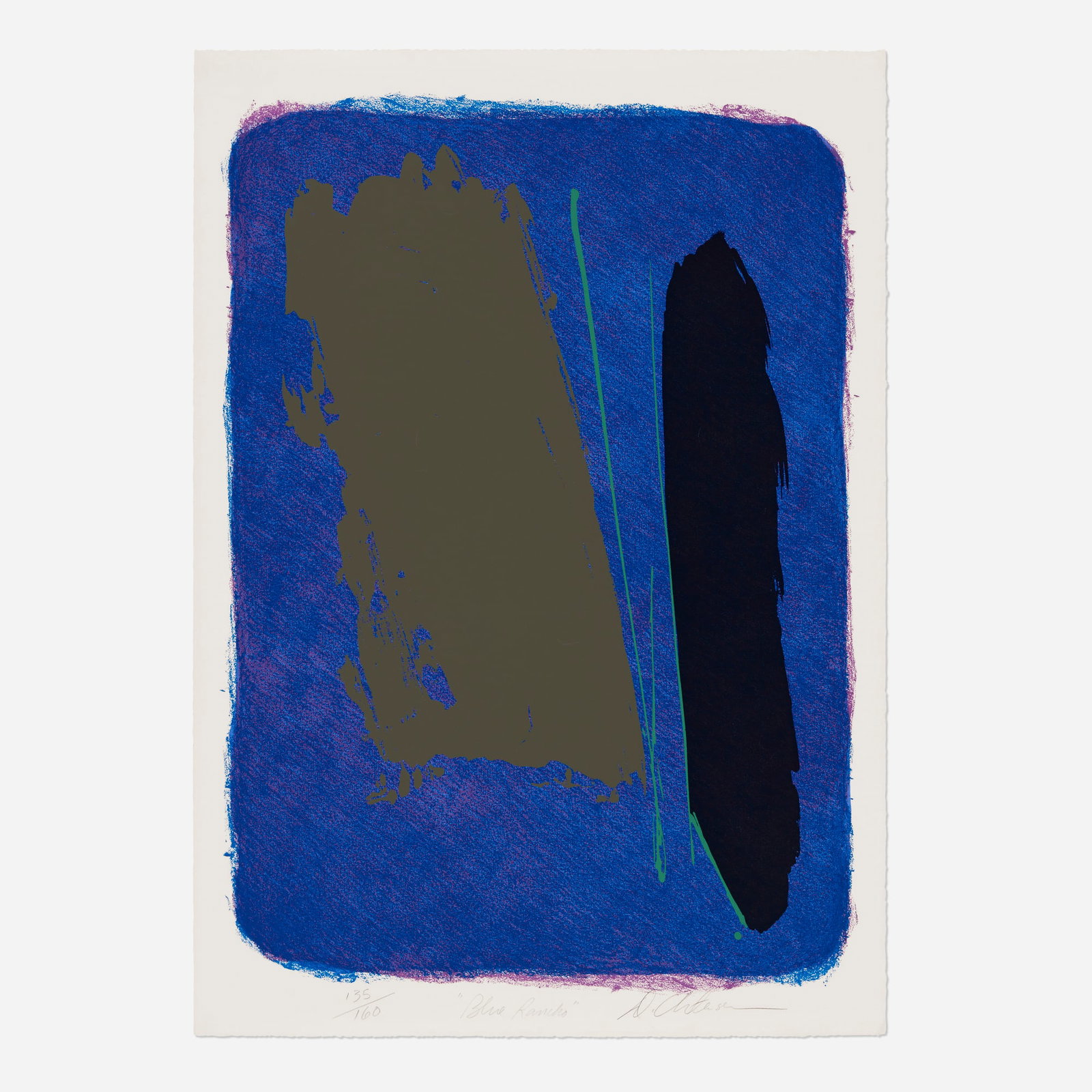 Dan Christensen, Blue Rancho: Dan Christensen Blue Rancho 1981 screenprint in colors image: 38 h x 27.5 w in (97 x 70 cm) sheet: 42 h x 30 w in (107 x 76 cm) Signed, titled, and numbered to lower edge '135/160 Blue