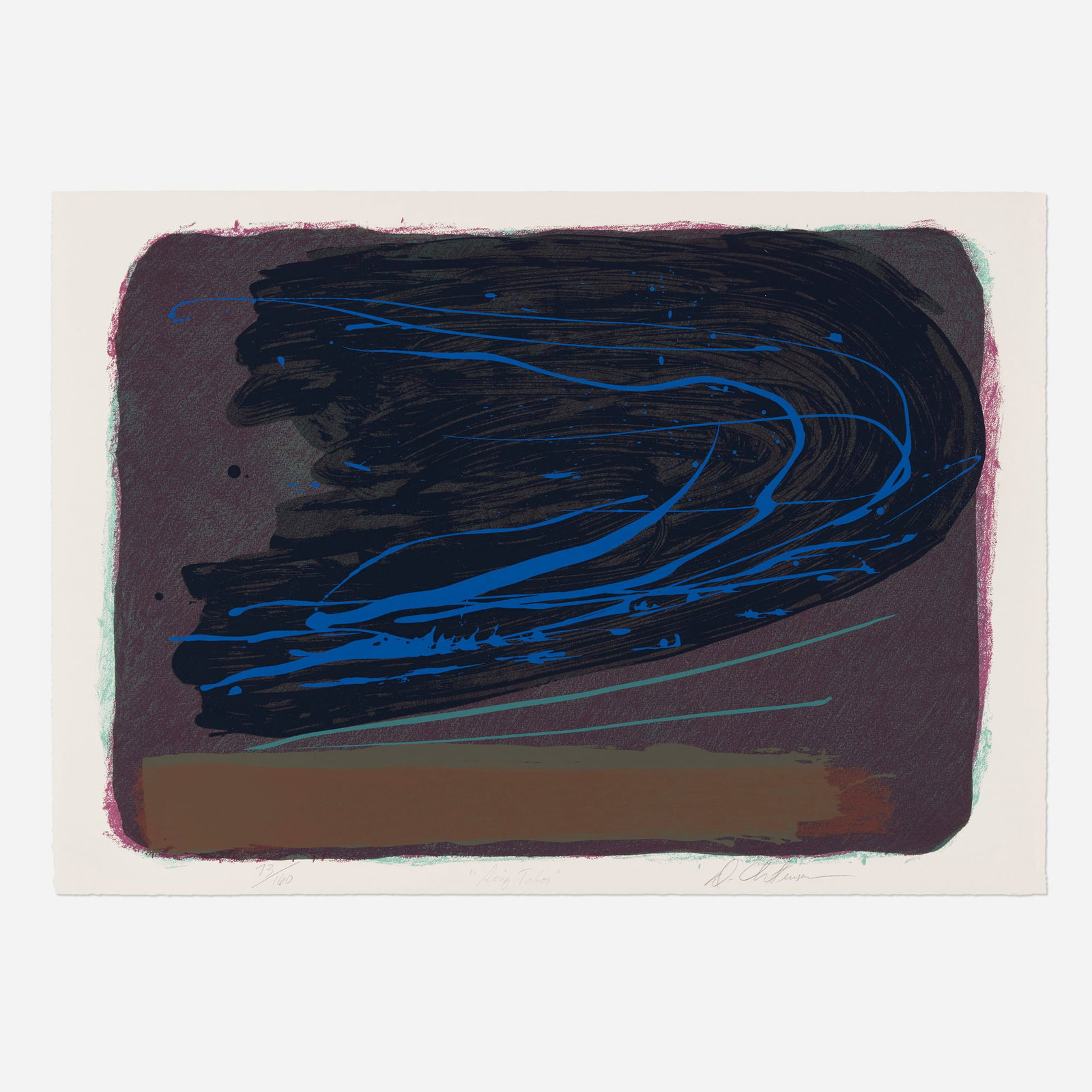 Dan Christensen, Ring Taboo: Dan Christensen Ring Taboo 1981 screenprint in colors image: 27.5 h x 38 w in (70 x 97 cm) sheet: 30 h x 42.25 w in (76 x 107 cm) Signed, titled, and numbered to lower edge '73/160 Ring Taboo D.